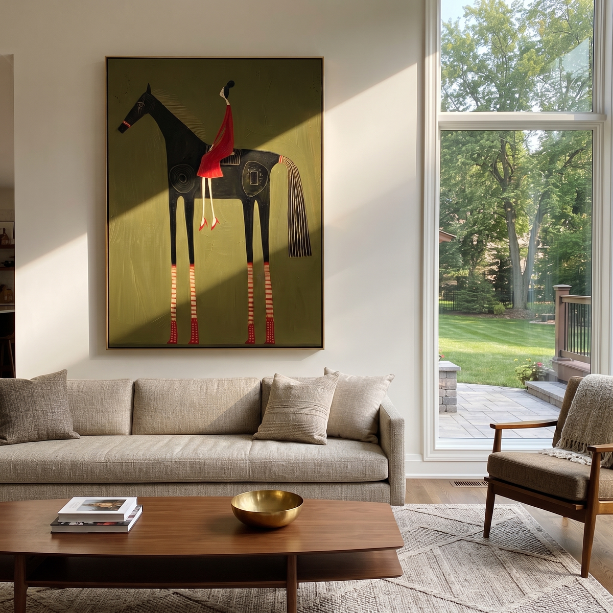 Red Dress Rides Spirals displayed in a collected contemporary interior