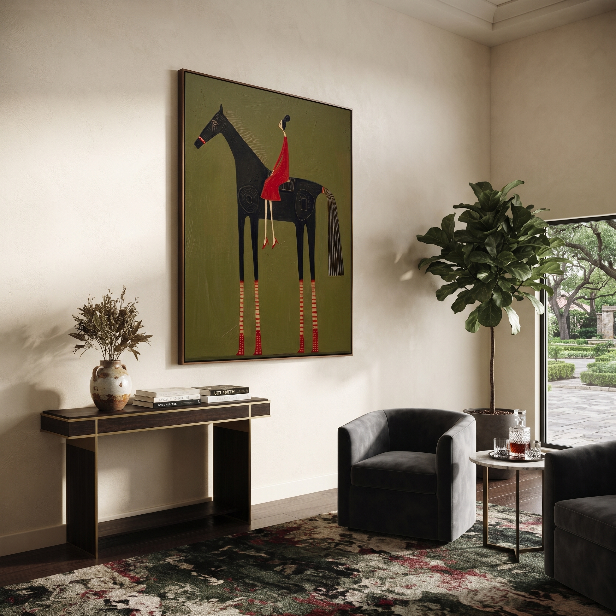 Red Dress Rides Spirals presented as a colorful interior focal point