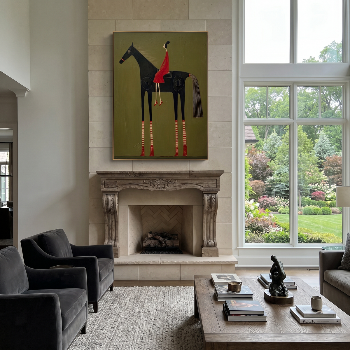 Scarlet Stillness Rides Black presented as a colorful interior focal point