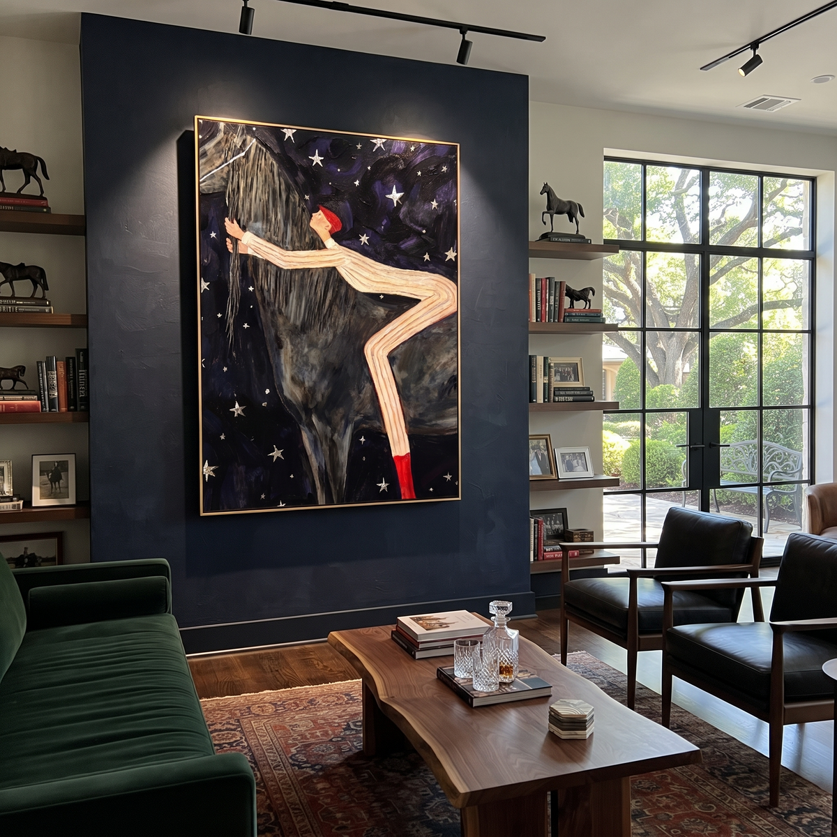 Striped Acrobat Hugs Night presented as a colorful interior focal point