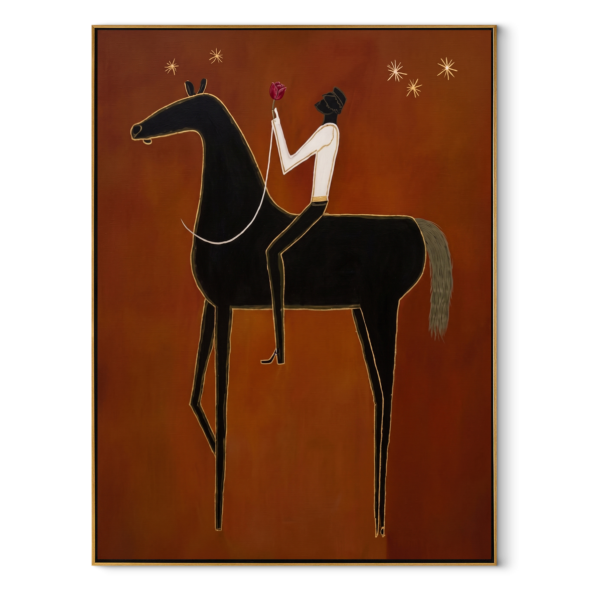 White Blouse Rides Ember equestrian horse painting, vertical canvas artwork