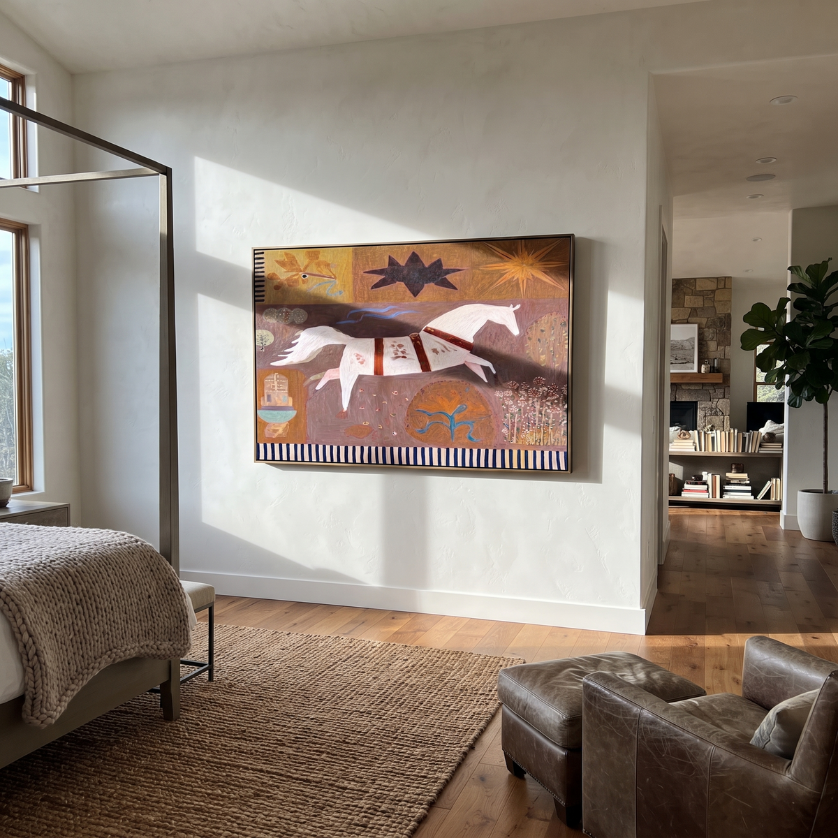 White Herd Breaks Rust styled with wood, linen, and modern decor