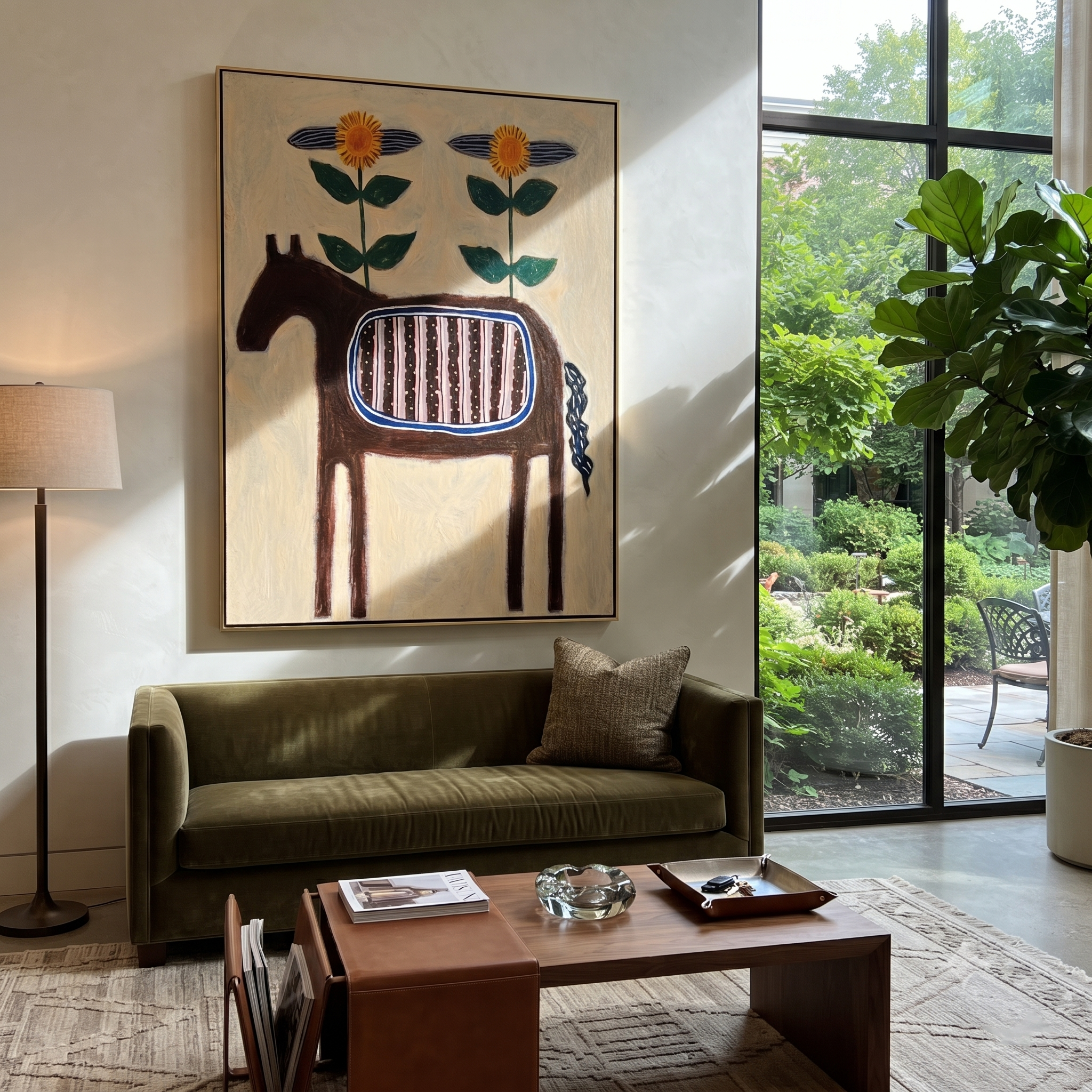 Sunflowers Crown Striped Horse presented as a colorful interior focal point
