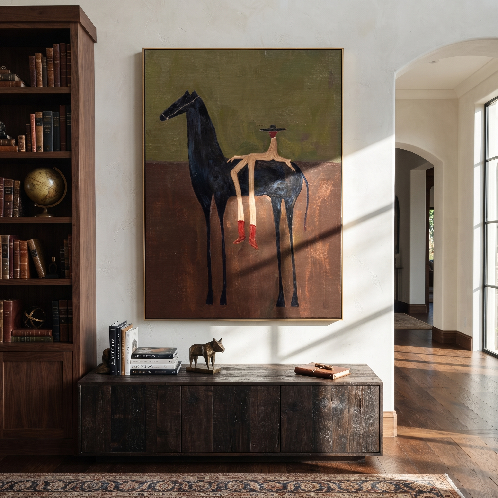 Red Boots Meet Black presented as a colorful interior focal point
