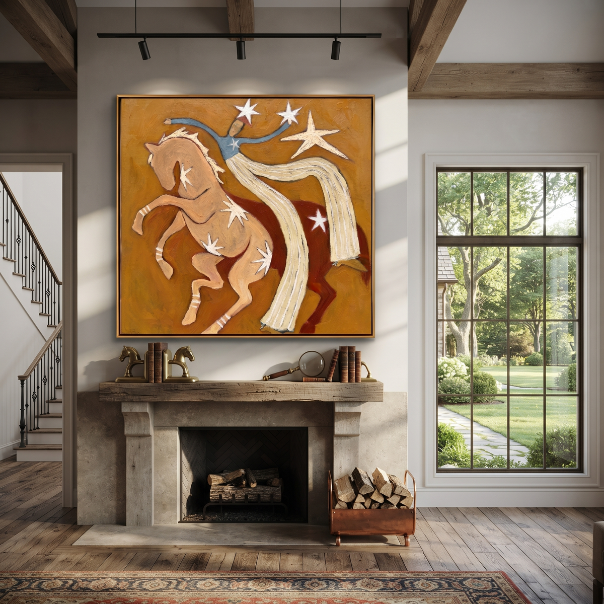 Twin Horses Catch Starlight displayed in a collected contemporary interior