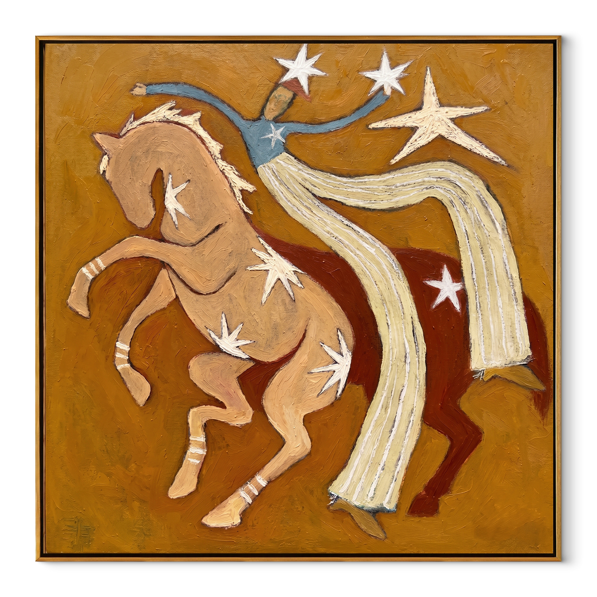 Twin Horses Catch Starlight equestrian horse painting, square canvas artwork