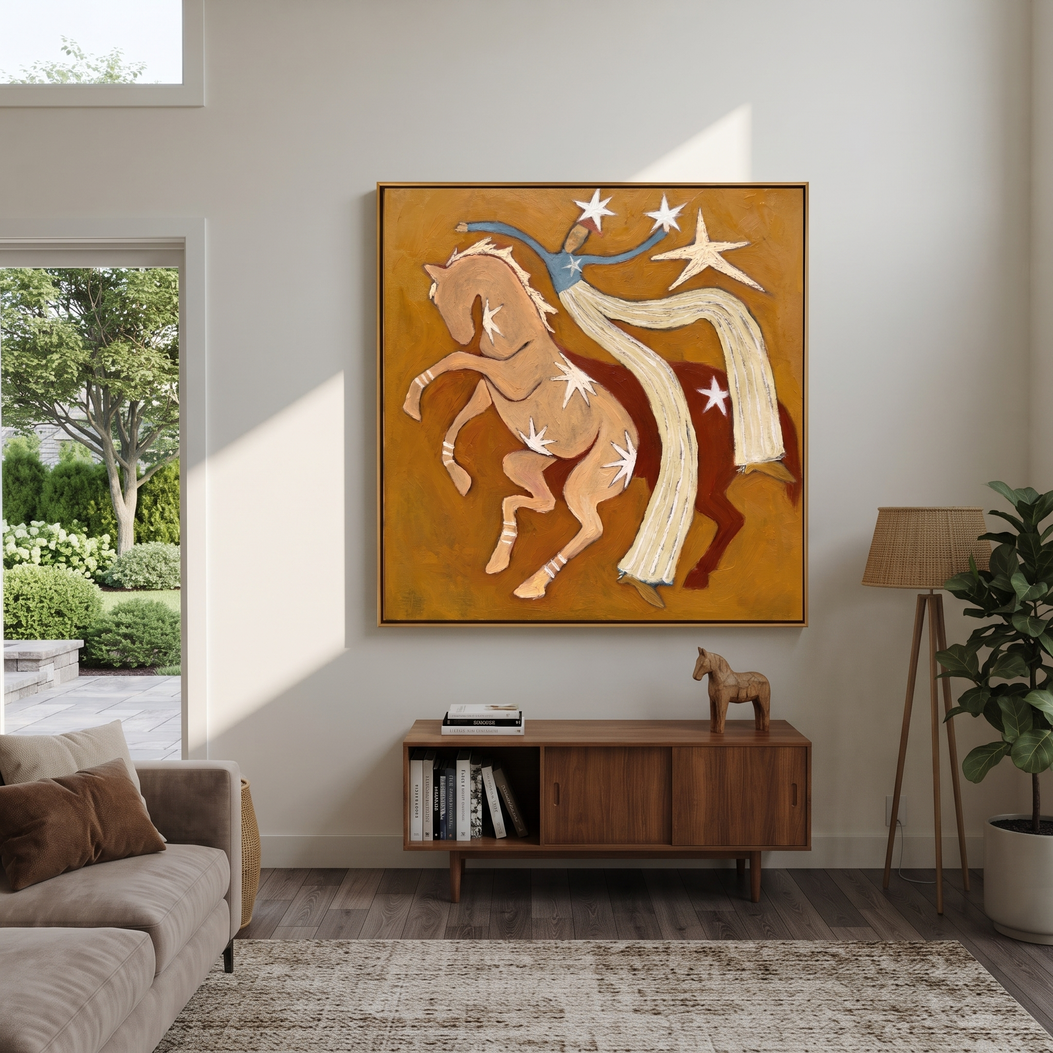 Twin Horses Catch Starlight styled with wood, linen, and modern decor