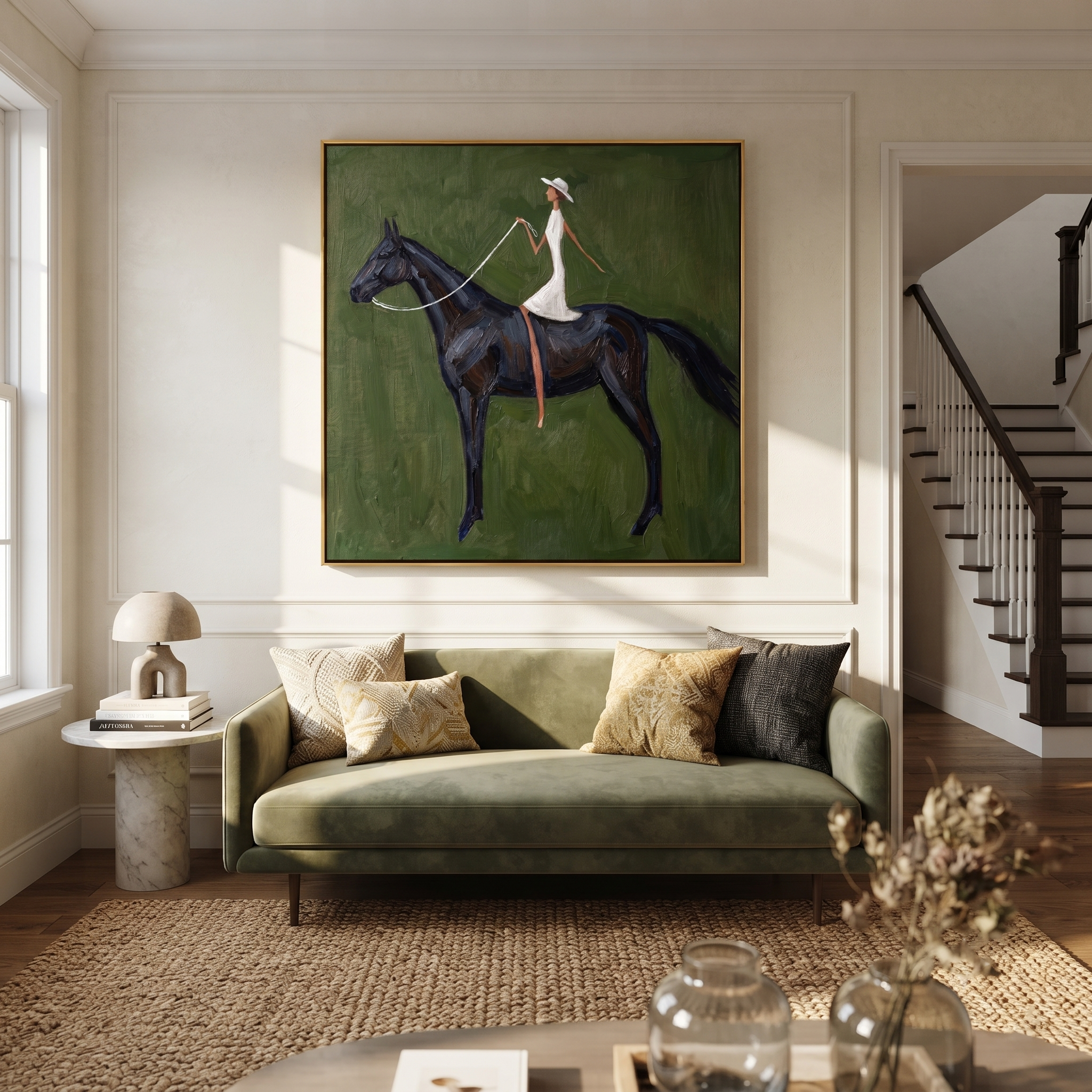 White Dress Crosses Green displayed in a collected contemporary interior