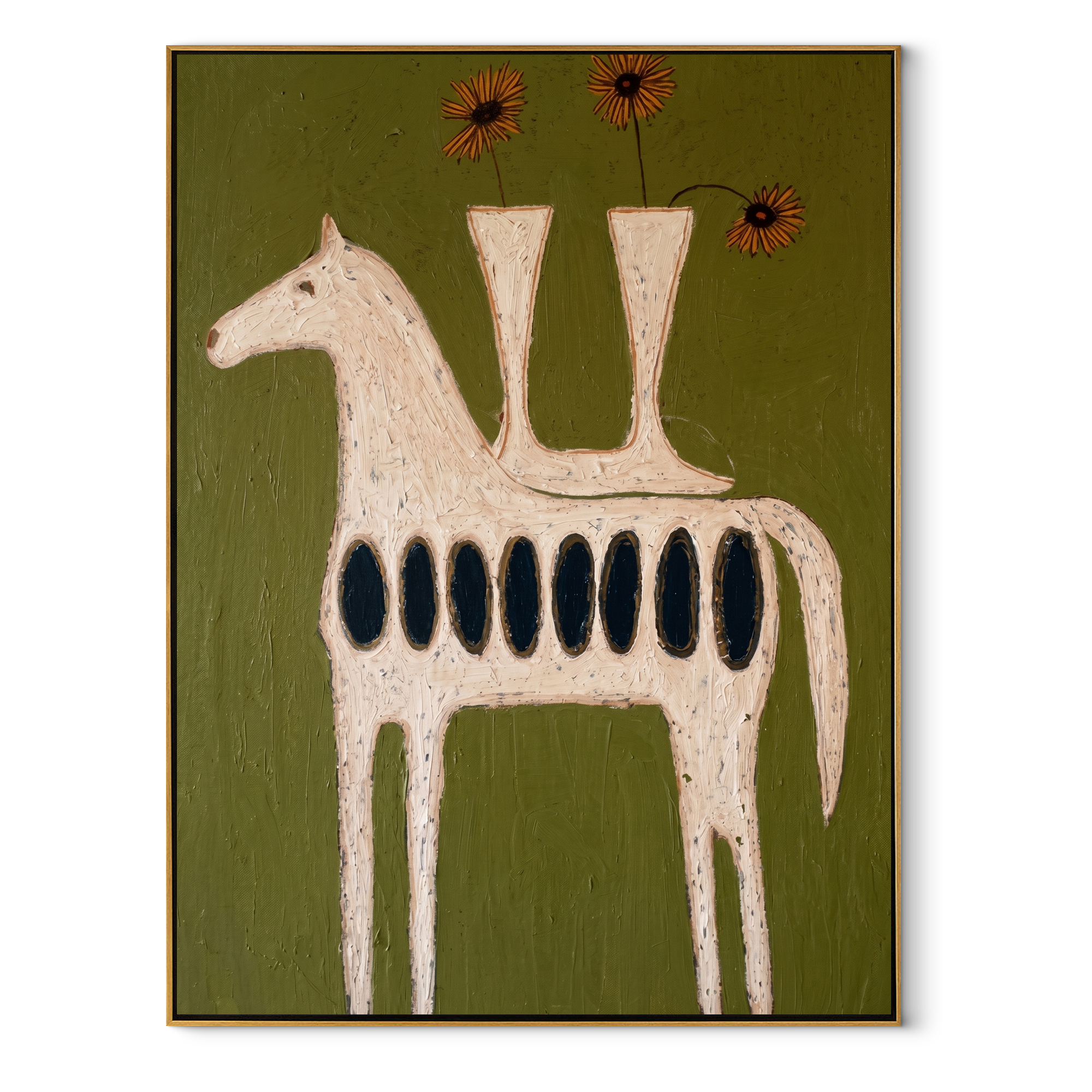 Three Vases Crown Horse equestrian horse painting, vertical canvas artwork