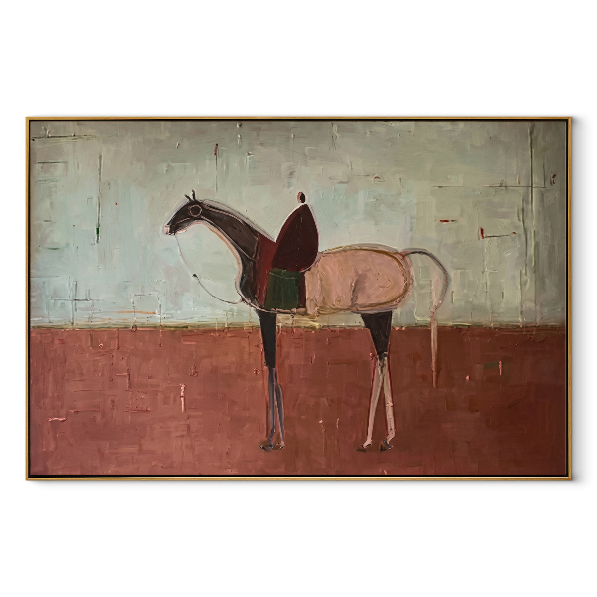 Lone Rider Crosses Brick equestrian horse painting, horizontal canvas artwork