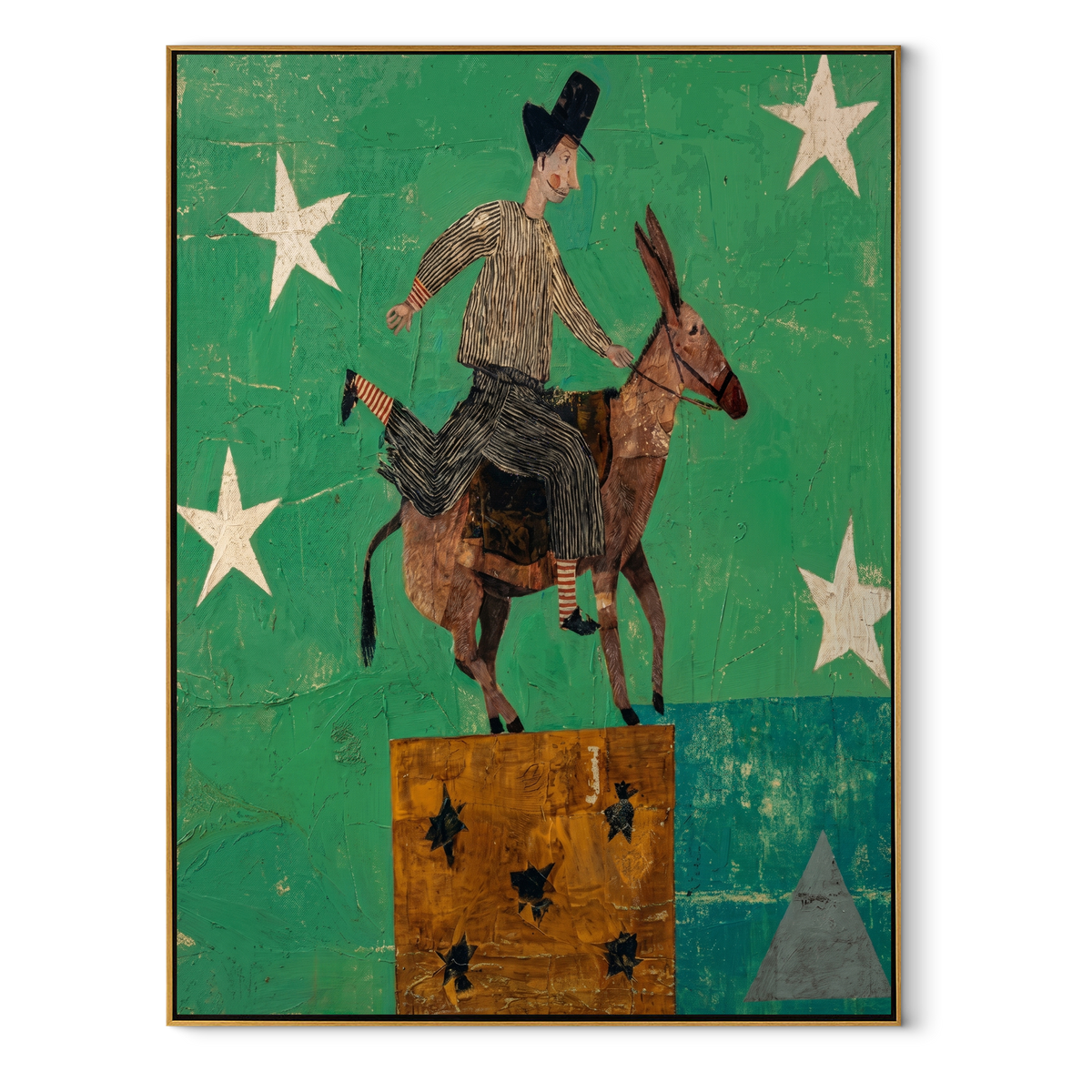 Green Stars Carry Rider equestrian horse painting, vertical canvas artwork