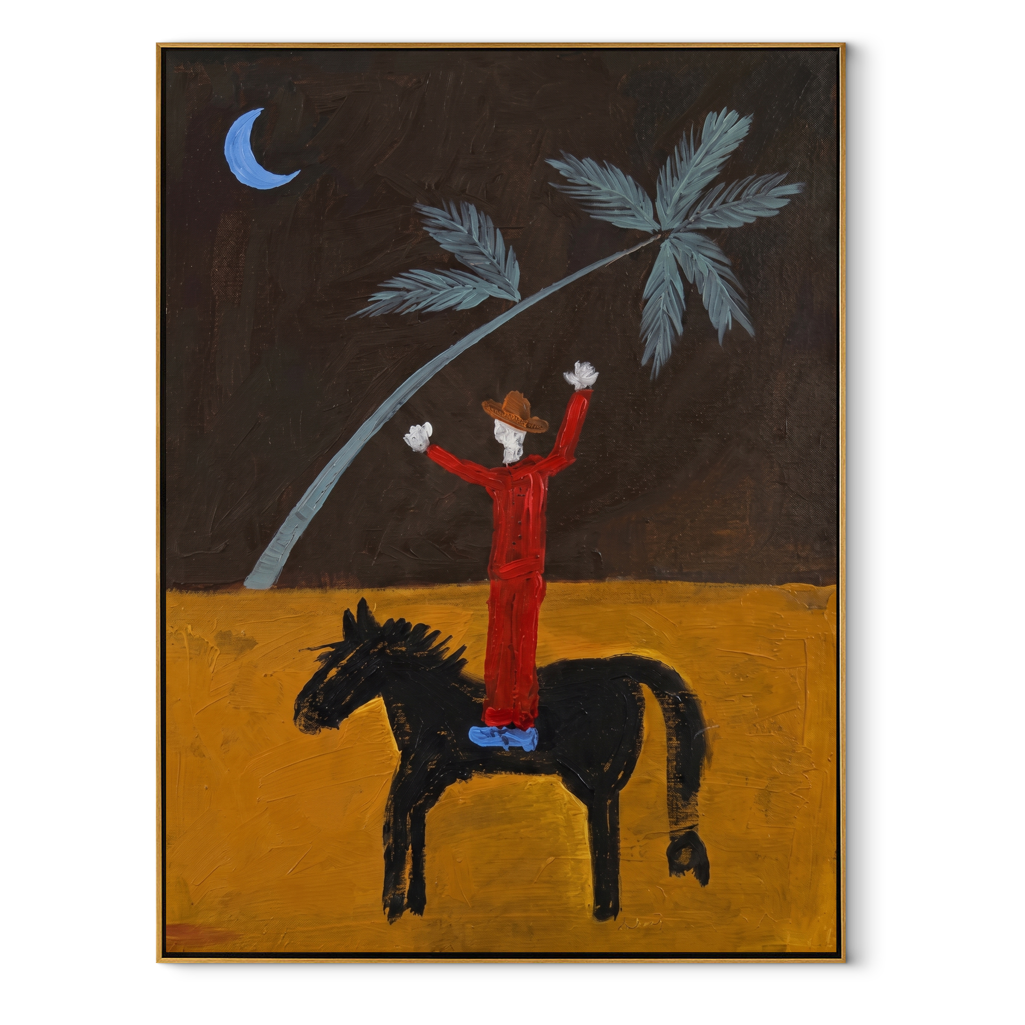 Red Rider Raises Palm equestrian horse painting, vertical canvas artwork