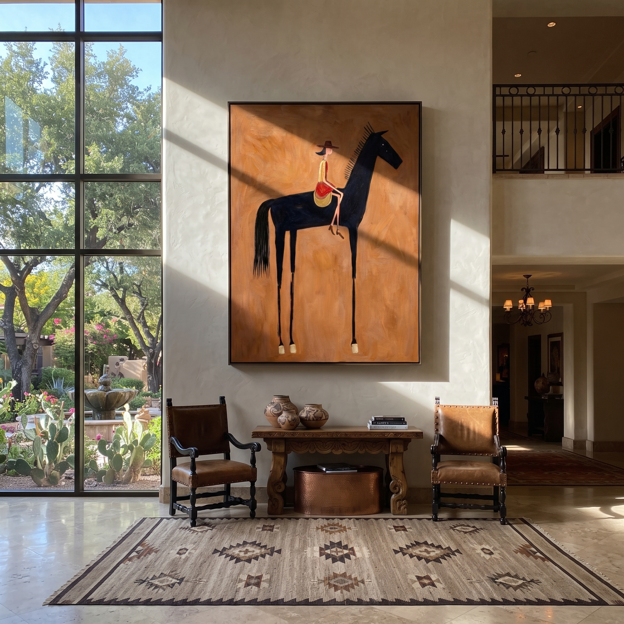 Black Horse Carries Red displayed in a collected contemporary interior