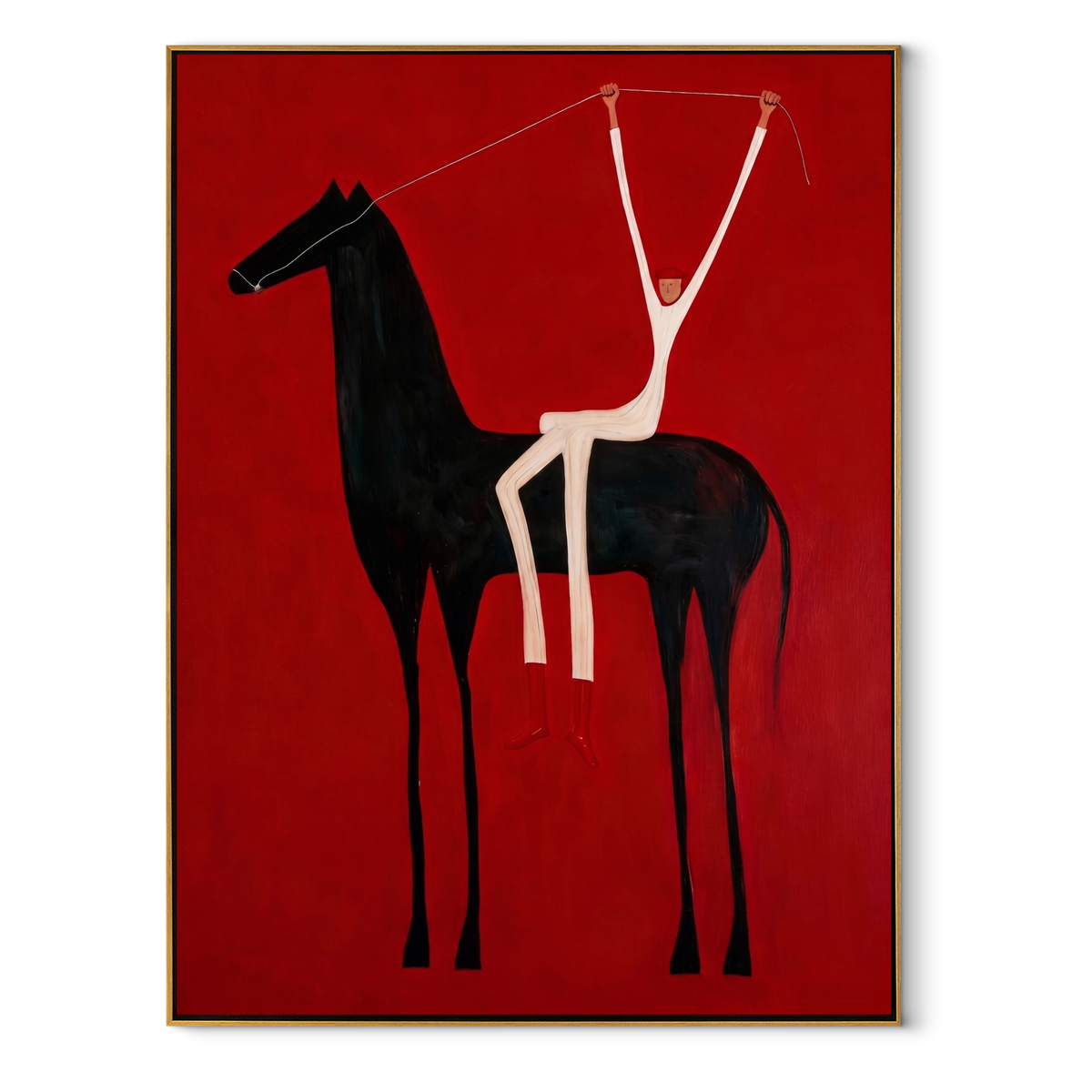 White Arms Split Crimson equestrian horse painting, vertical canvas artwork