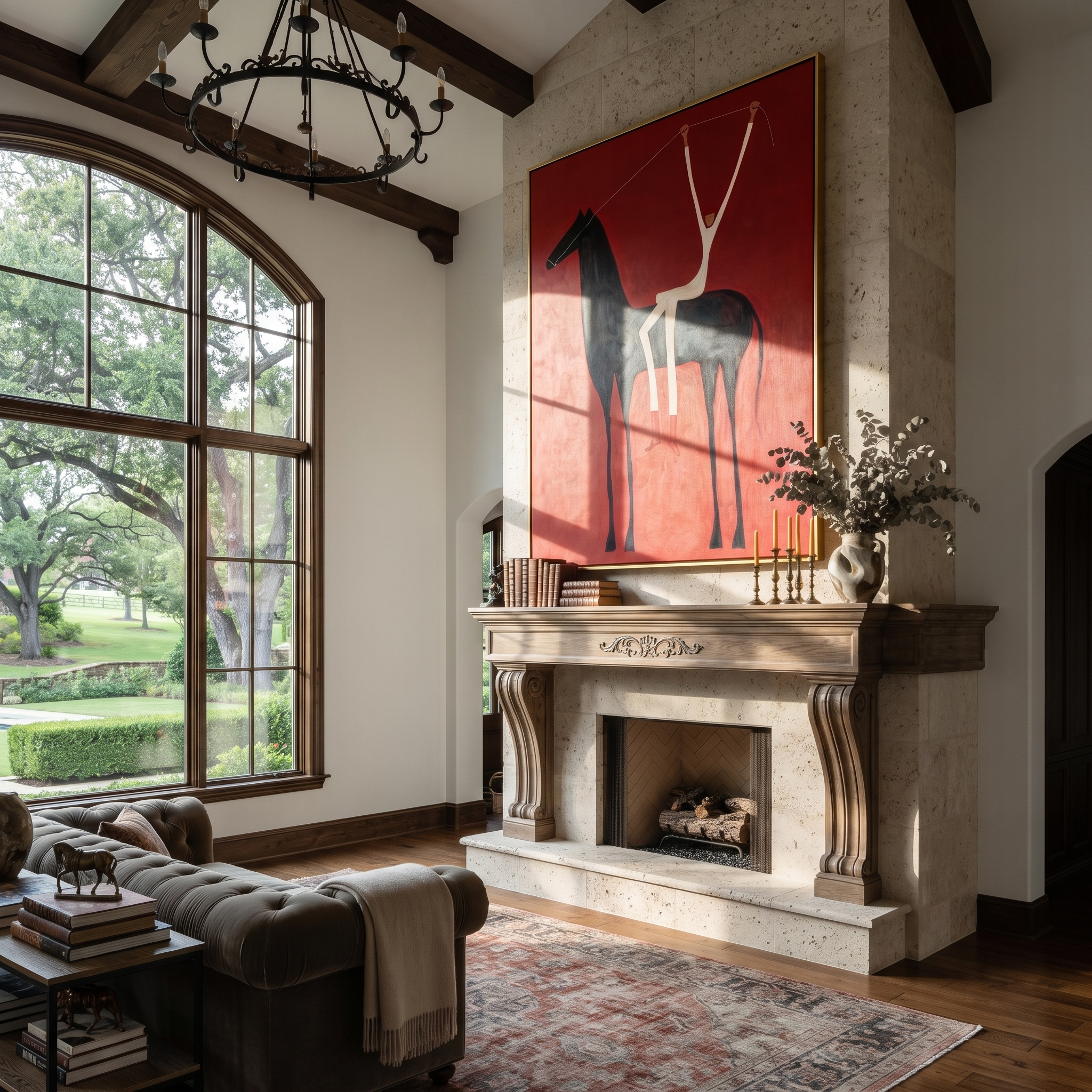 White Arms Split Crimson styled with warm modern furnishings