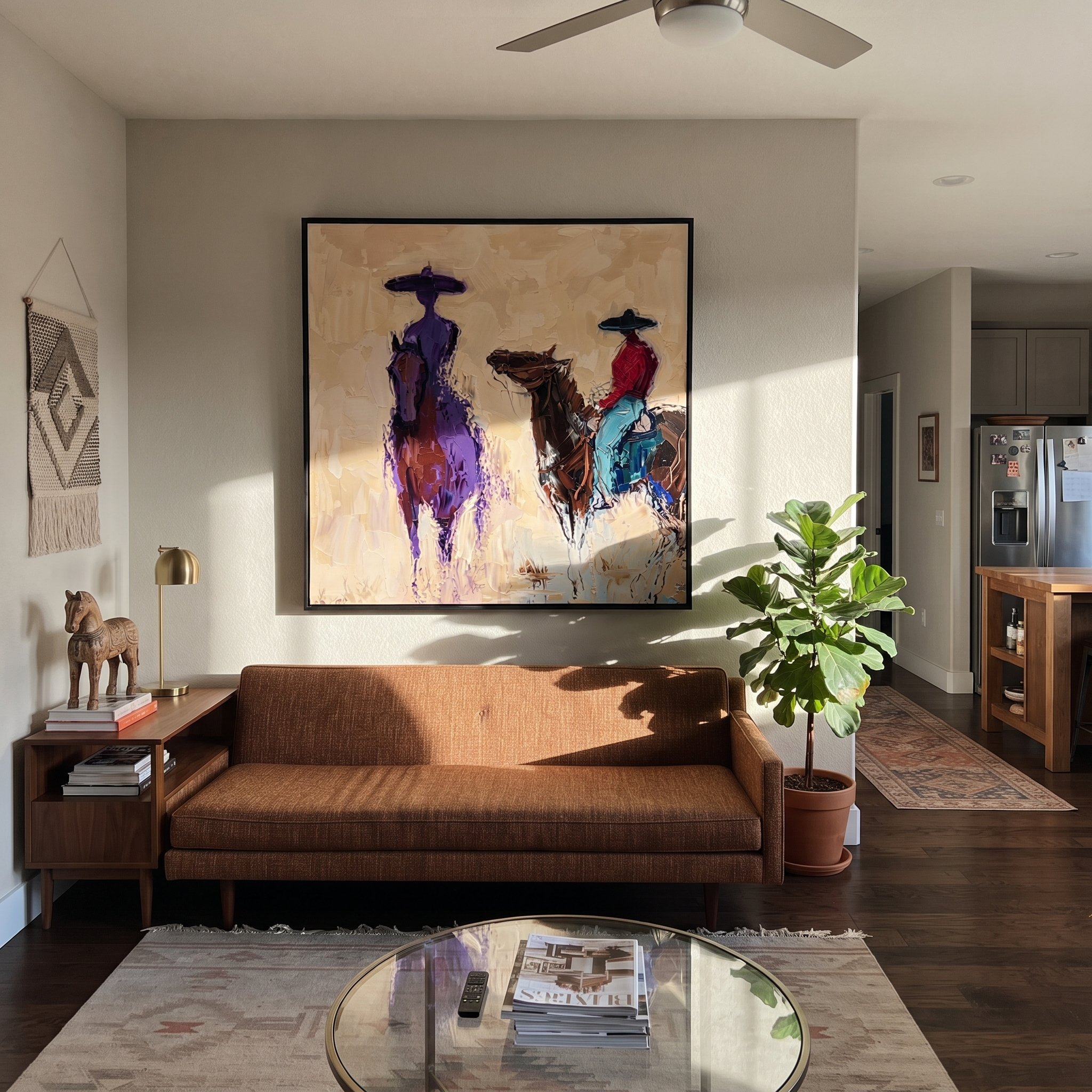 Two Riders Blur Together styled with warm modern furnishings