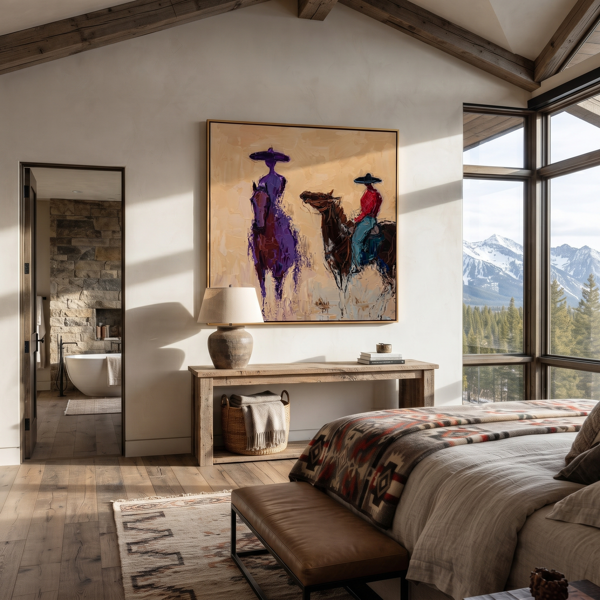 Two Riders Blur Together presented as a colorful interior focal point