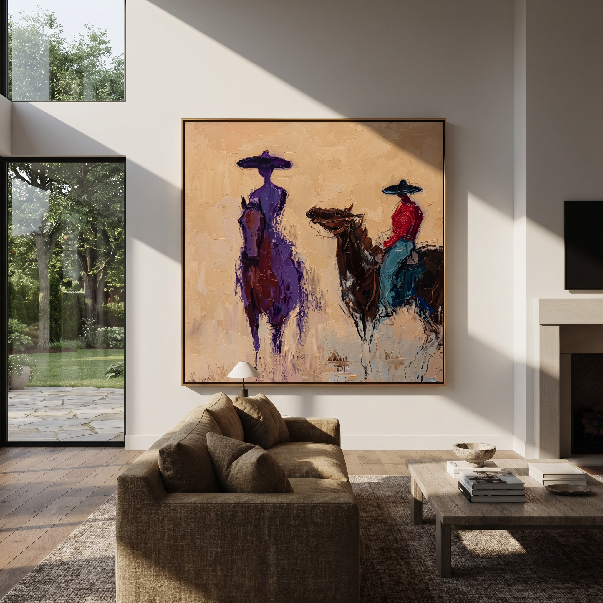 Two Riders Blur Together styled with wood, linen, and modern decor