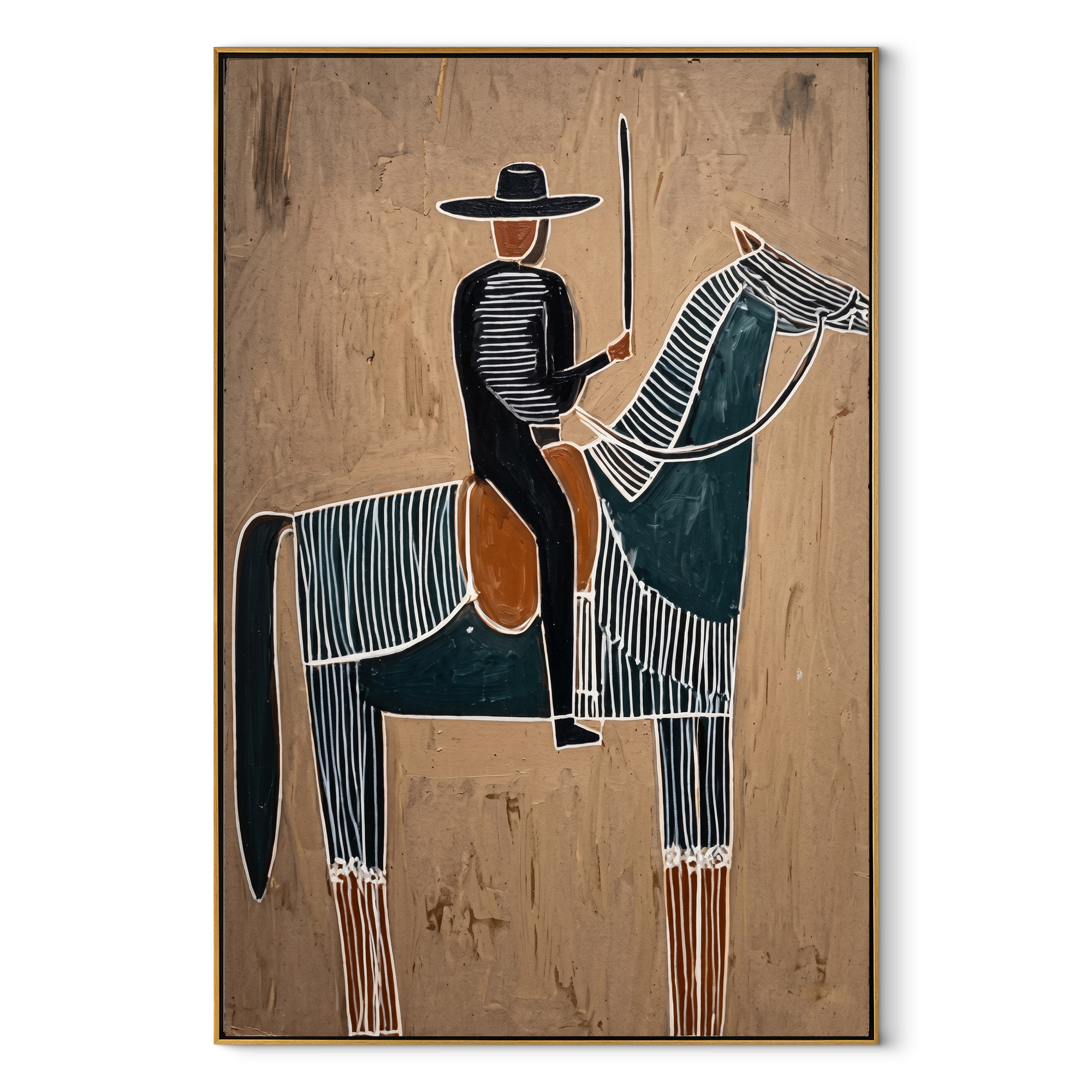 Striped Pair Faces West equestrian horse painting, vertical canvas artwork