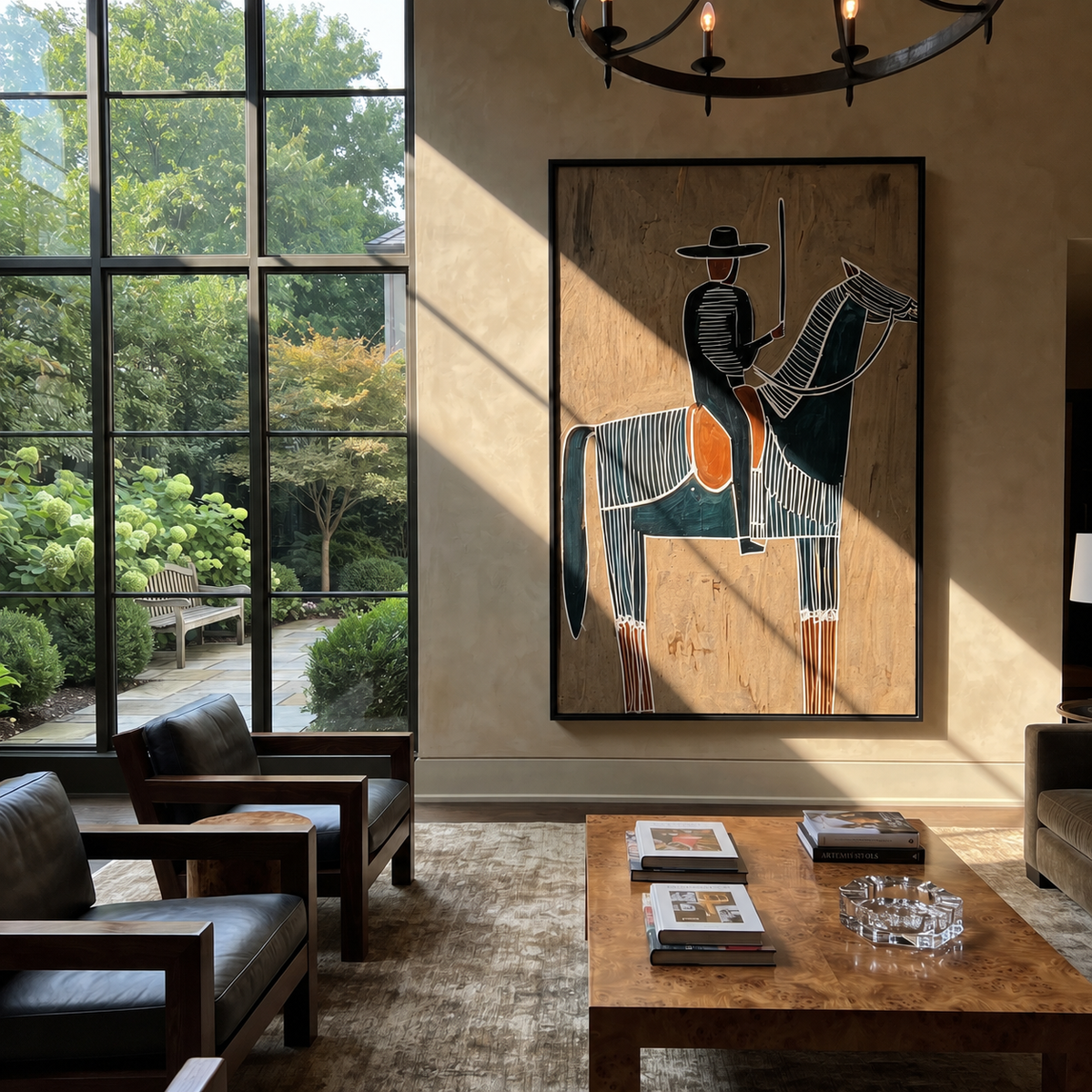 Striped Pair Faces West styled with warm modern furnishings