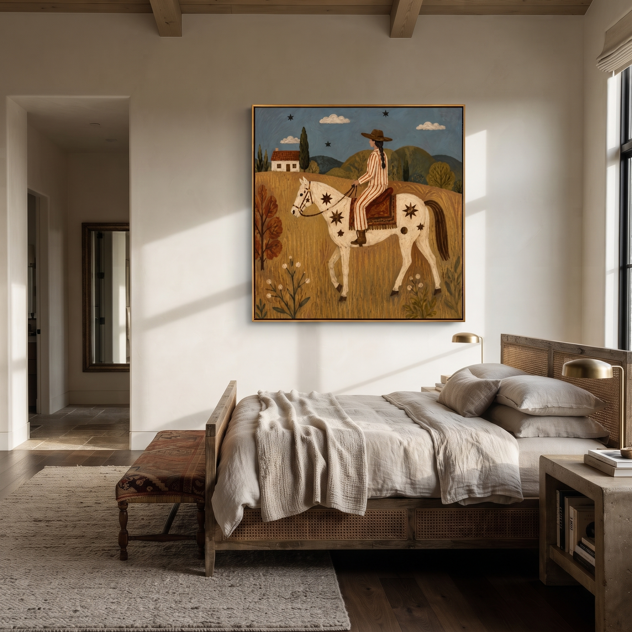 Starred Horse Carries Home displayed in a collected contemporary interior