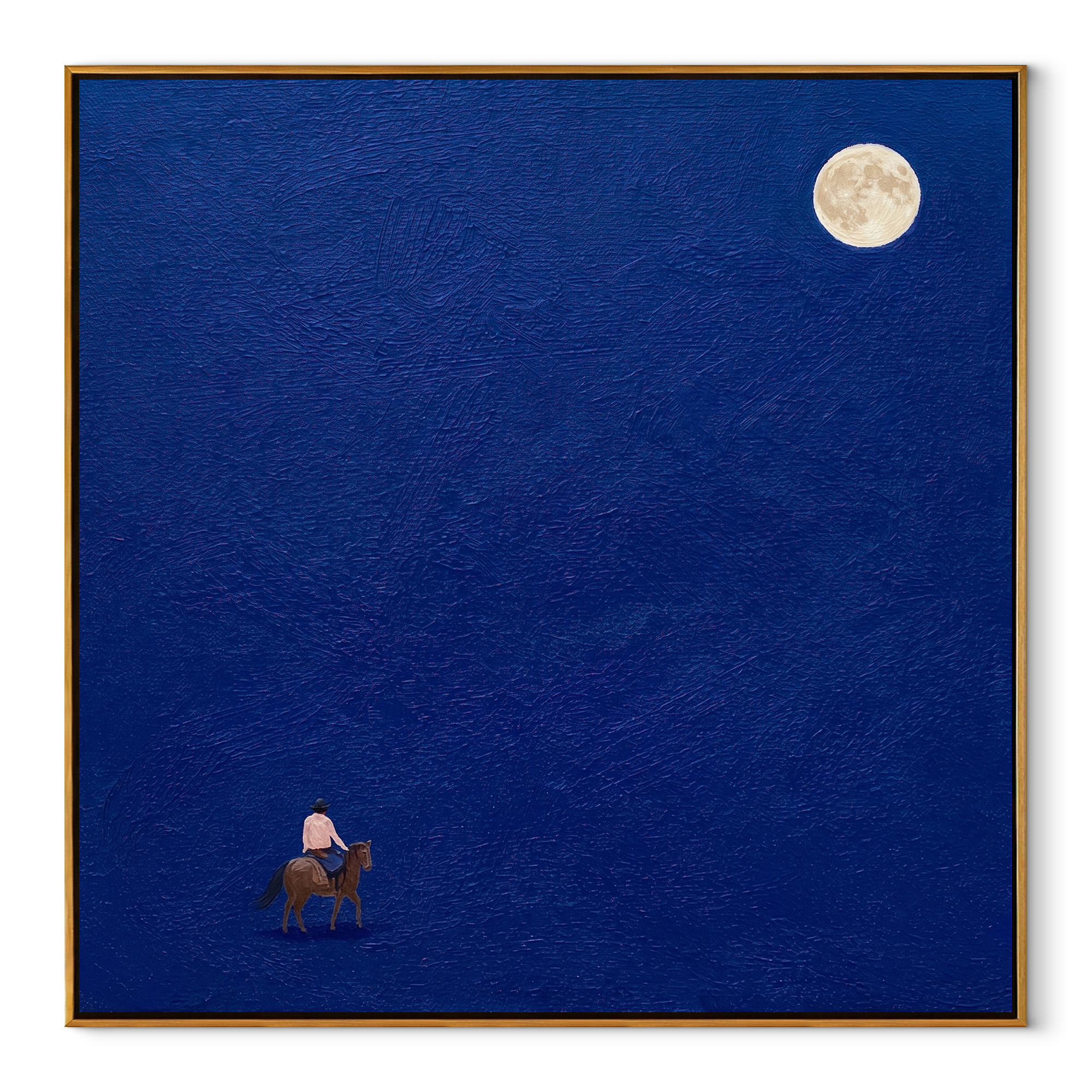 Small Rider Beneath Moon equestrian horse painting, square canvas artwork
