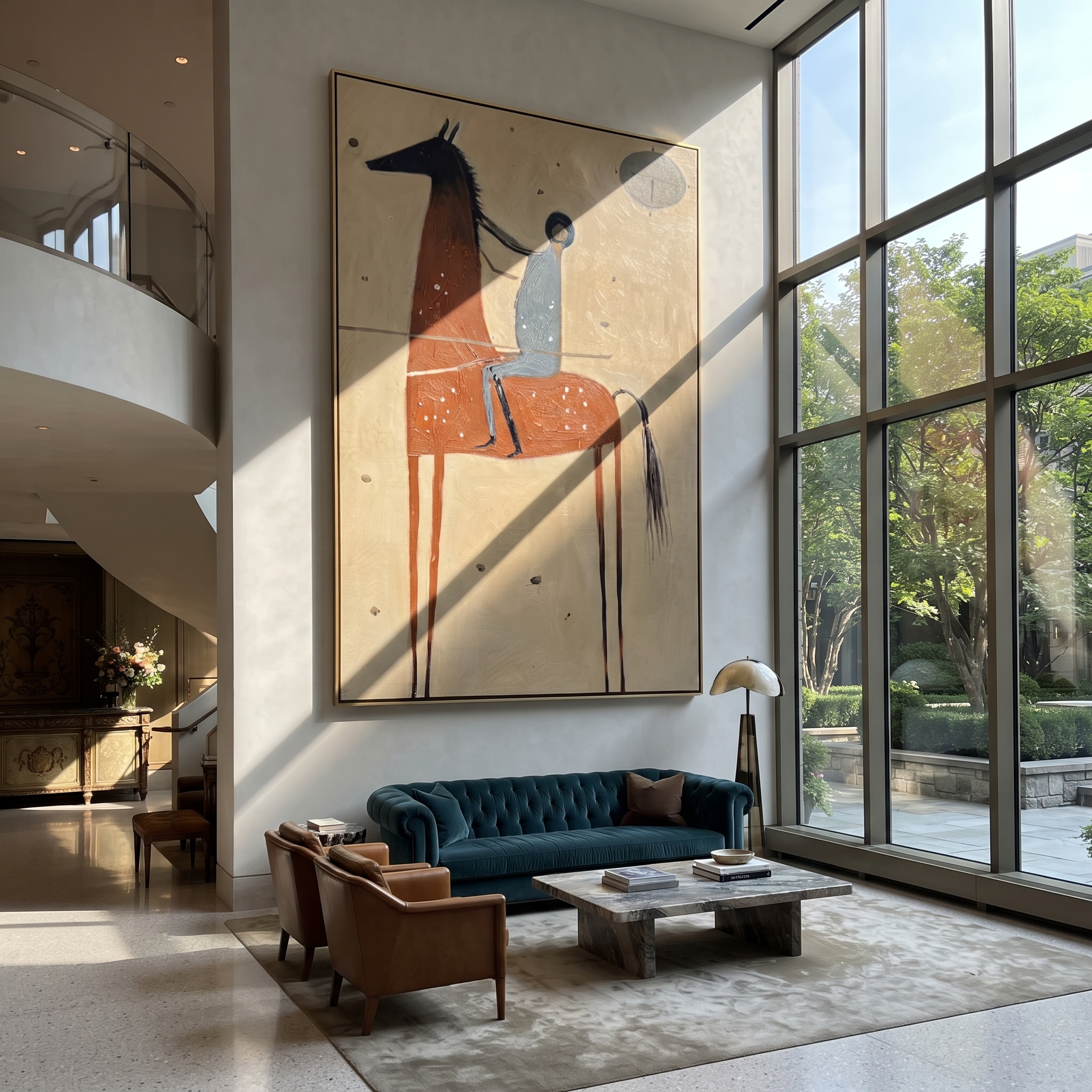 Blue Rider Draws Orbit styled with wood, linen, and modern decor