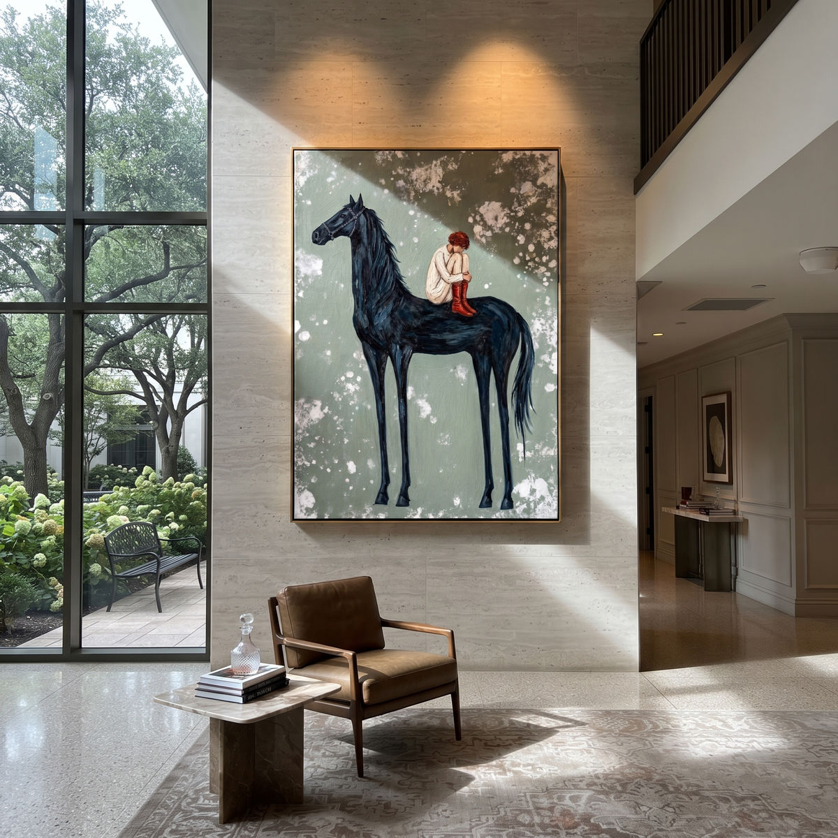 Bent Rider Crosses Snow displayed in a layered residential setting