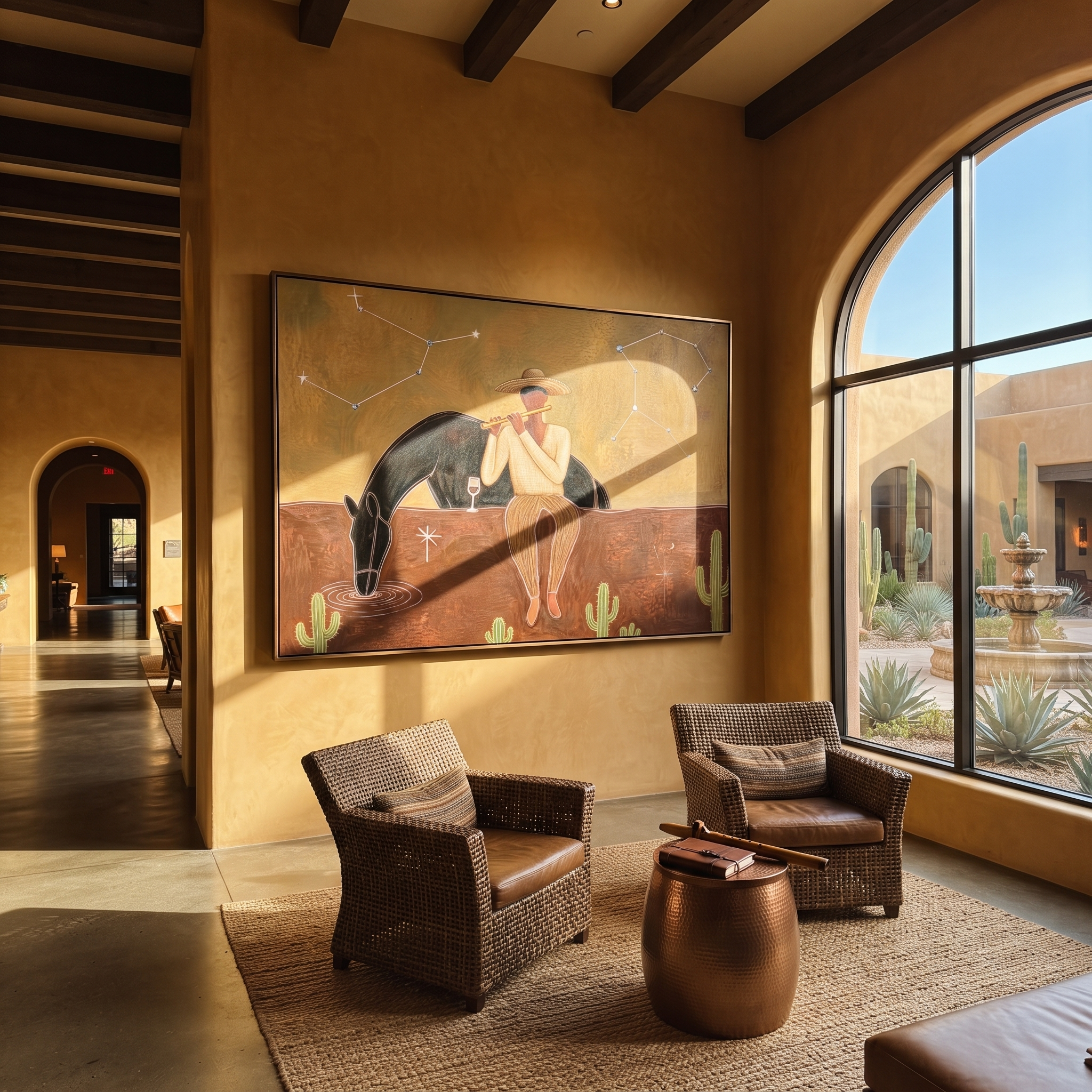 Woman Watches Black Horse styled with warm modern furnishings