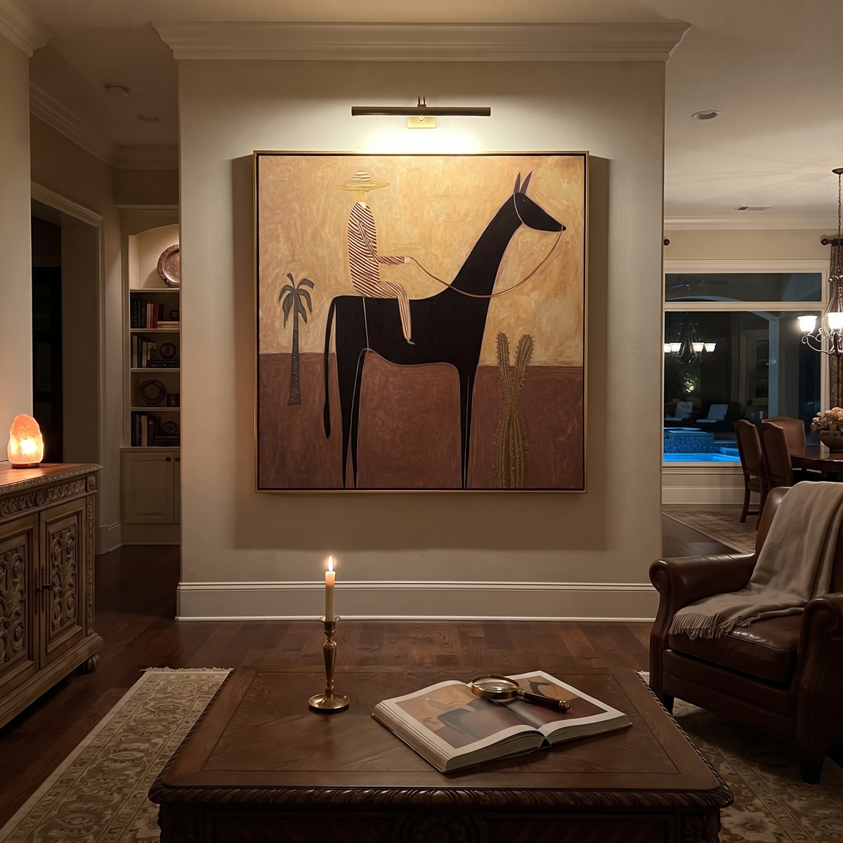 Striped Rider Crosses Desert displayed in a layered residential setting