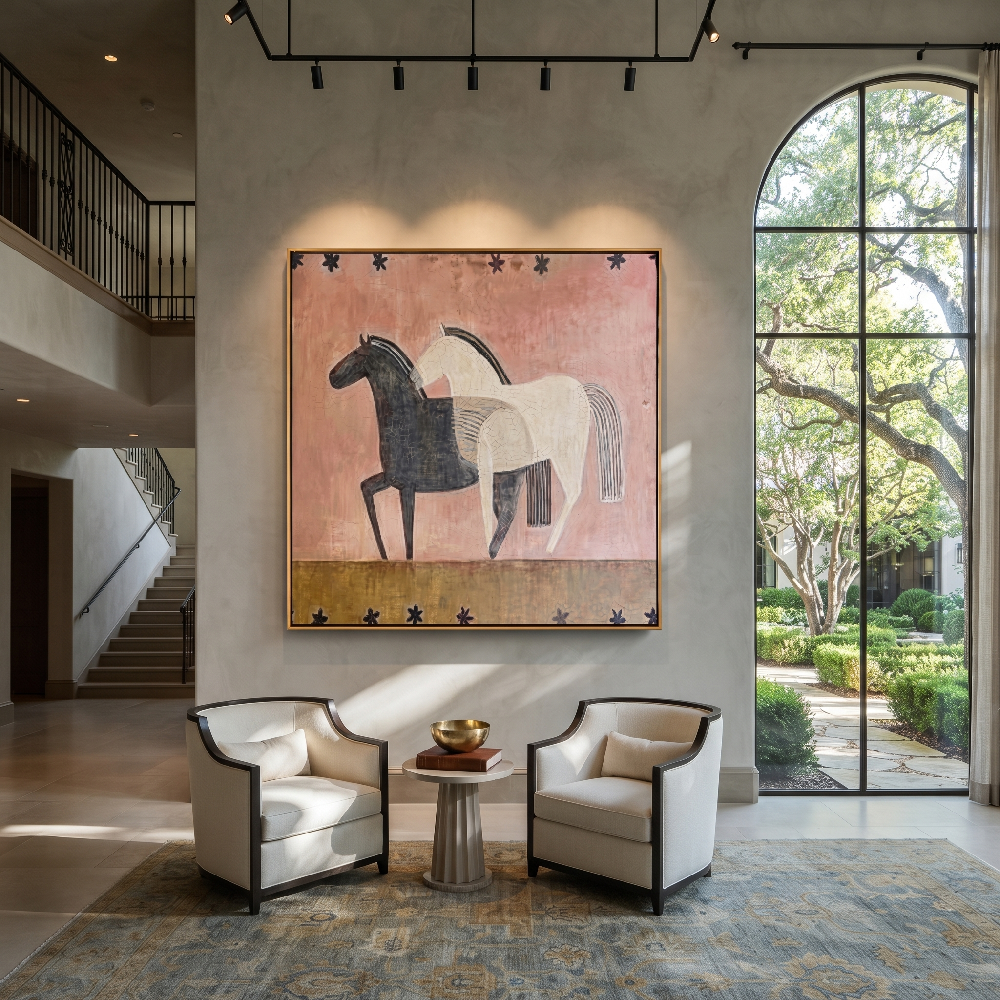 Black Horse Shadows White displayed in a collected contemporary interior