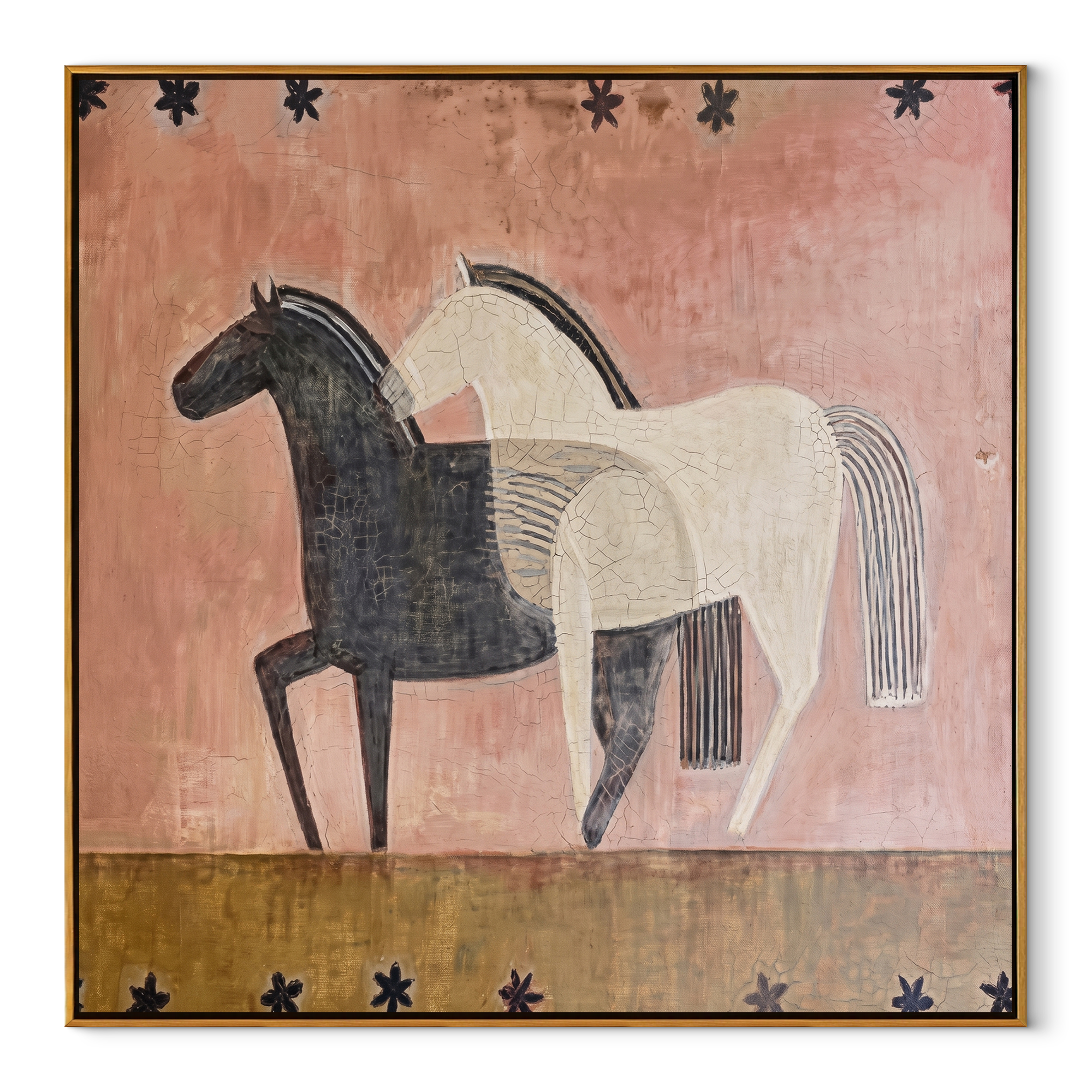 Black Horse Shadows White equestrian horse painting, square canvas artwork