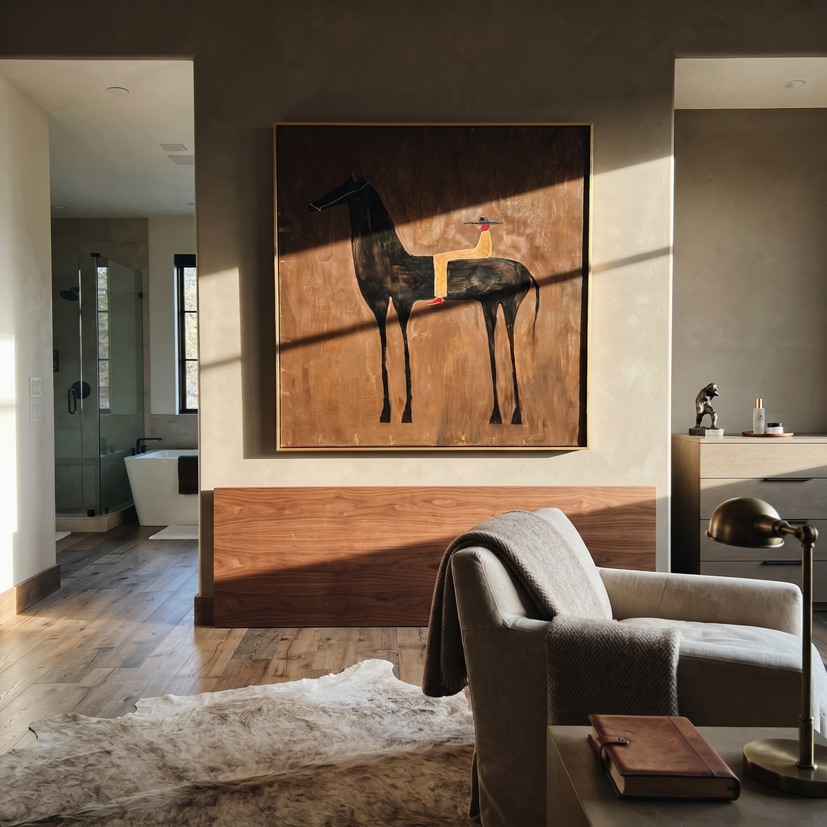 Foal Shelters beside Mother displayed in a layered residential setting