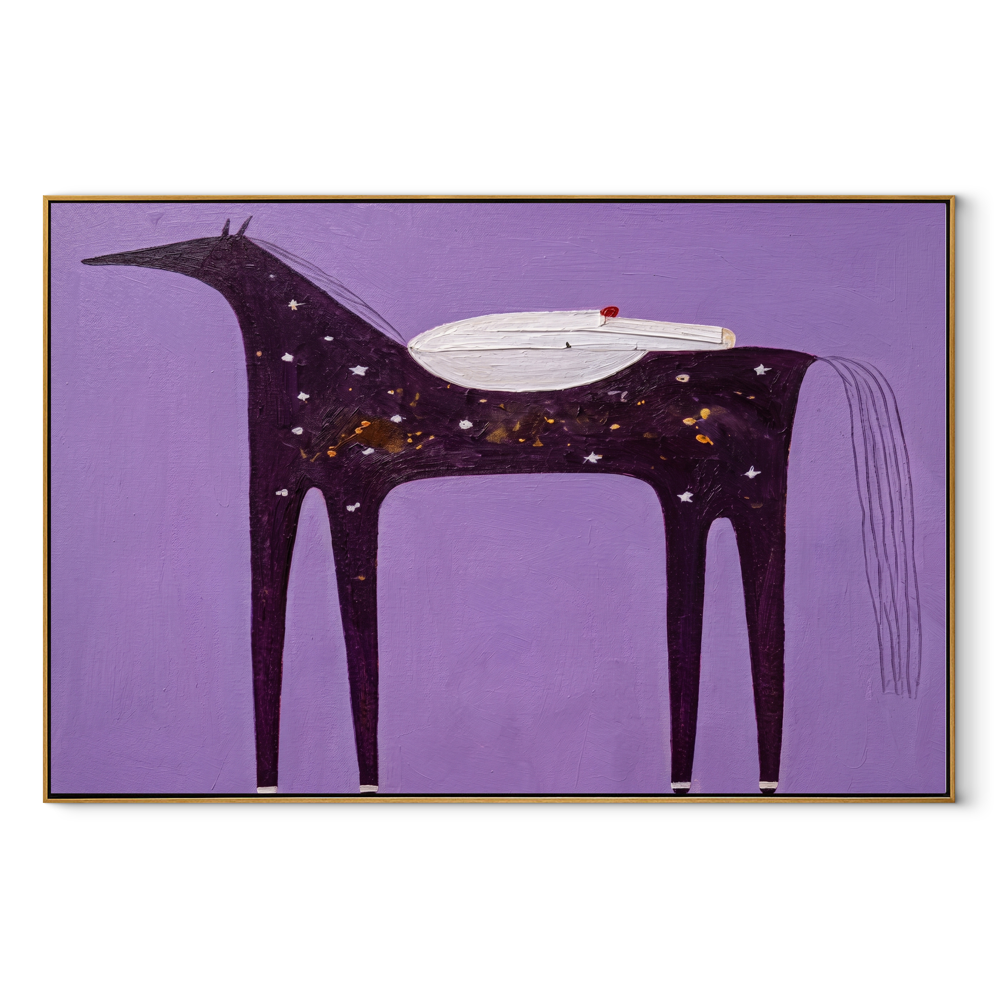 White Figure Spans Night equestrian horse painting, horizontal canvas artwork