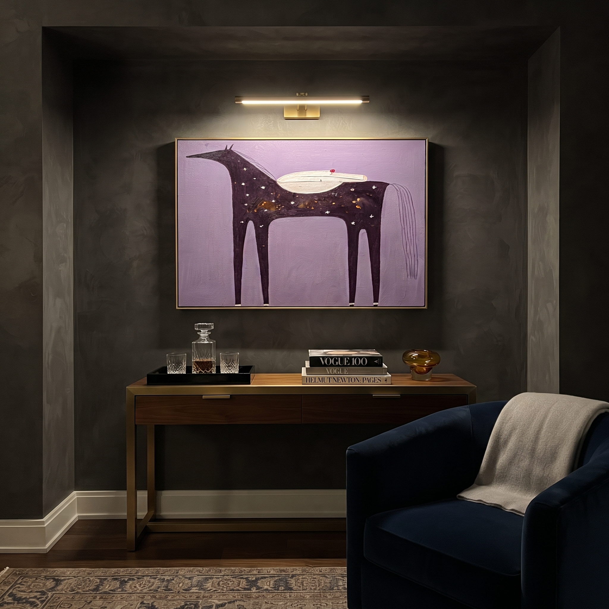 White Figure Spans Night displayed in a layered residential setting