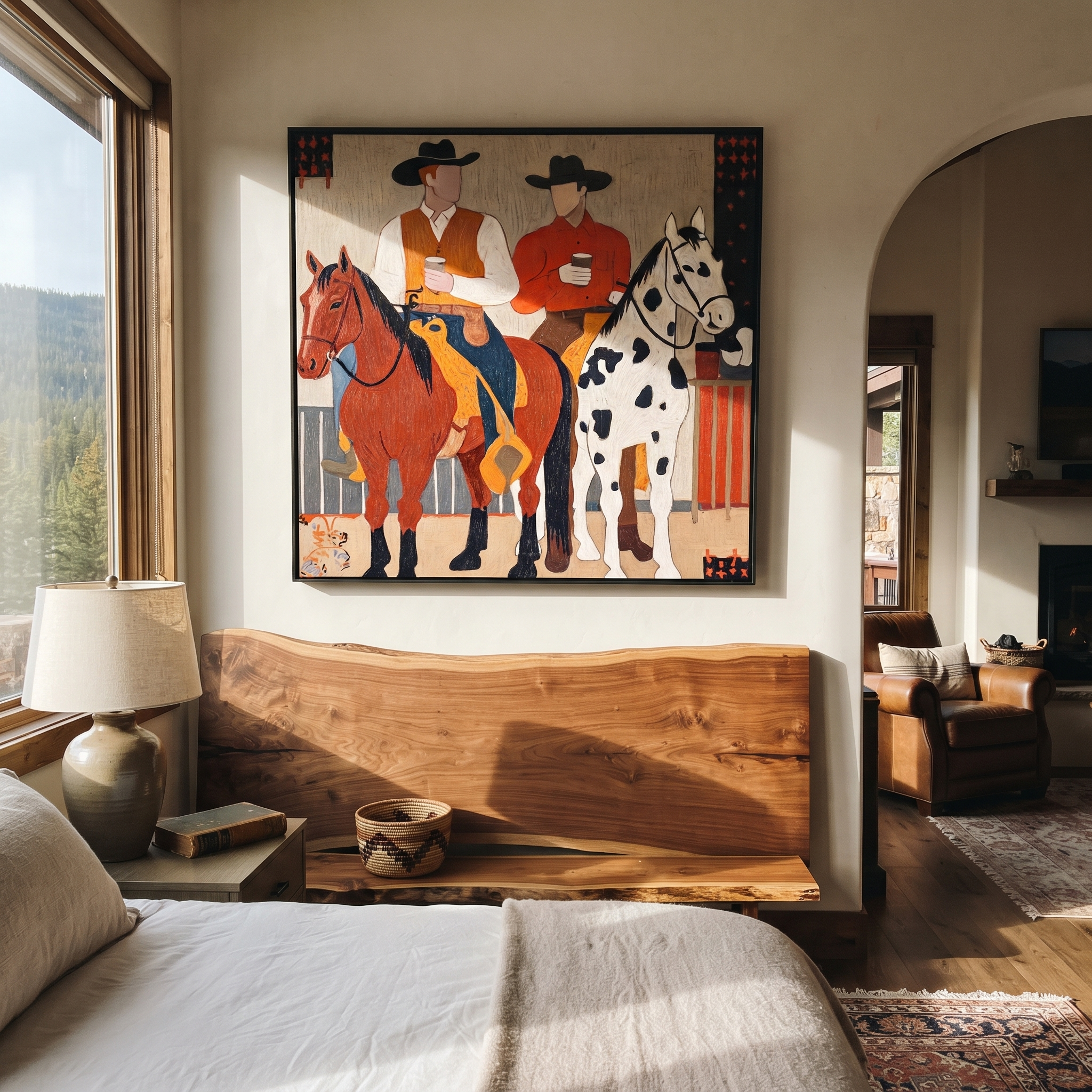 Two Cowboys Ride Together presented as a colorful interior focal point