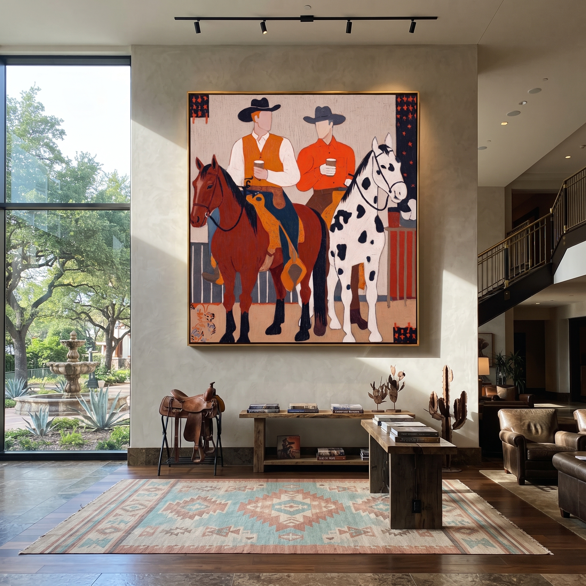 Two Cowboys Ride Together displayed in a layered residential setting