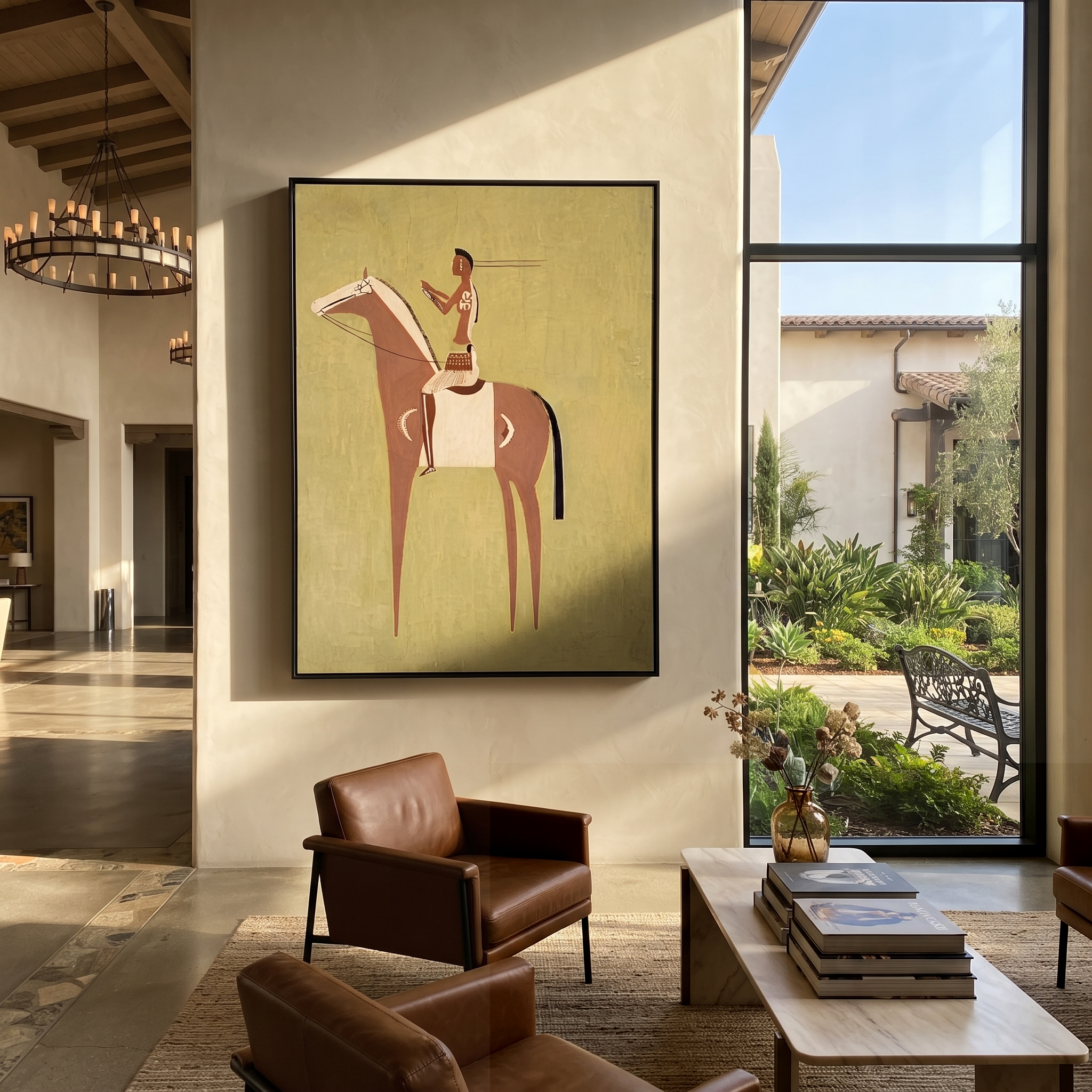 Woman Rides Chestnut Stillness displayed in a collected contemporary interior