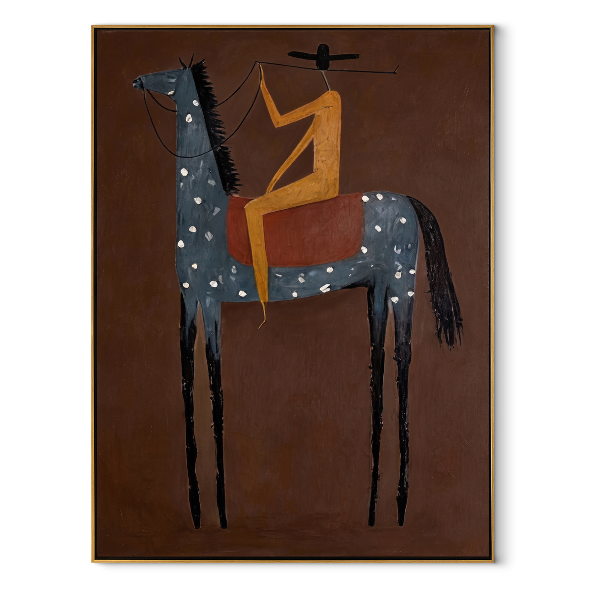 Golden Acrobat Mounts Spots equestrian horse painting, vertical canvas artwork