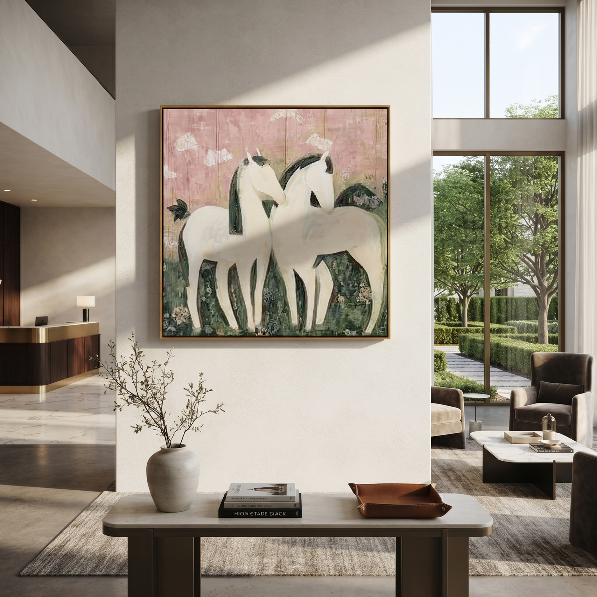 Three White Horses Gather styled with wood, linen, and modern decor