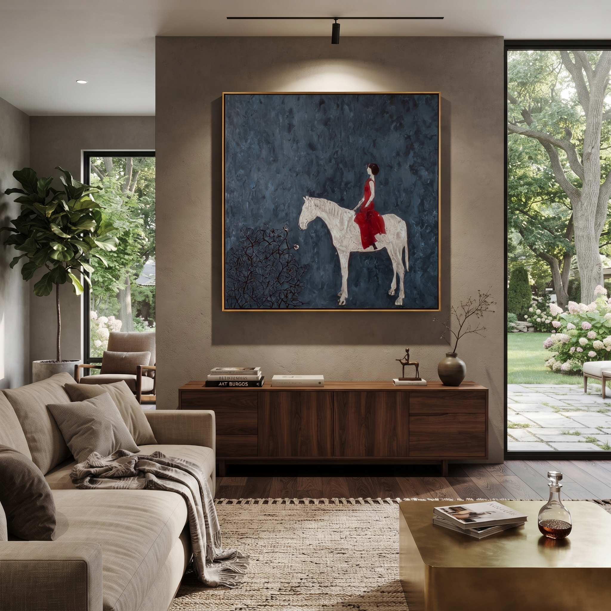 Red Dress Crosses Blue displayed in a collected contemporary interior