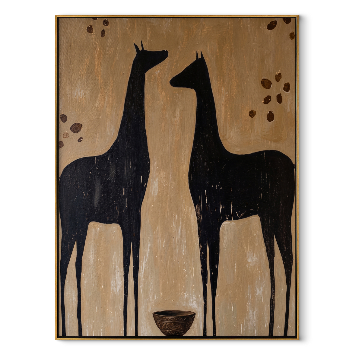 Two Black Horses Listen equestrian horse painting, vertical canvas artwork
