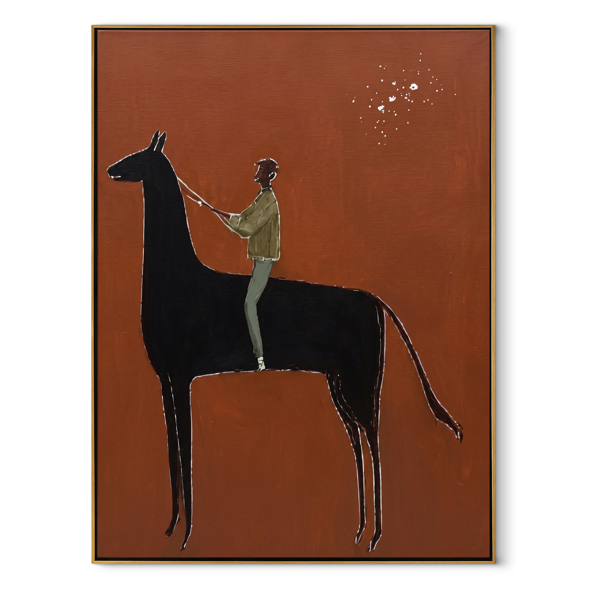 Green Rider Holds Reins equestrian horse painting, vertical canvas artwork