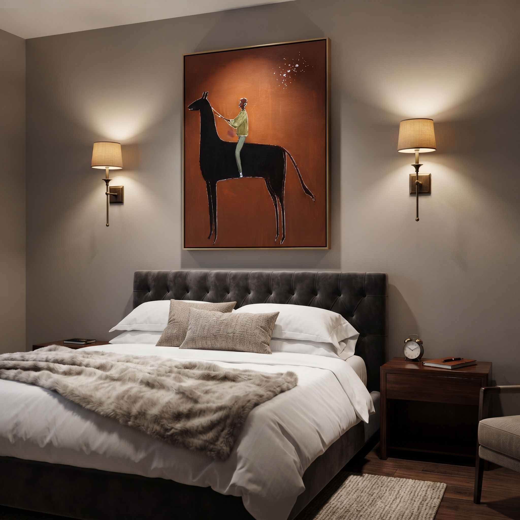 Green Rider Holds Reins displayed in a layered residential setting