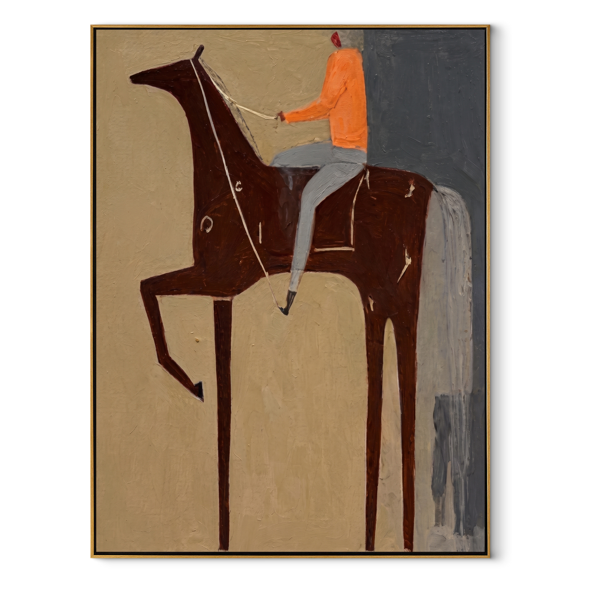 Orange Rider Rises High equestrian horse painting, vertical canvas artwork