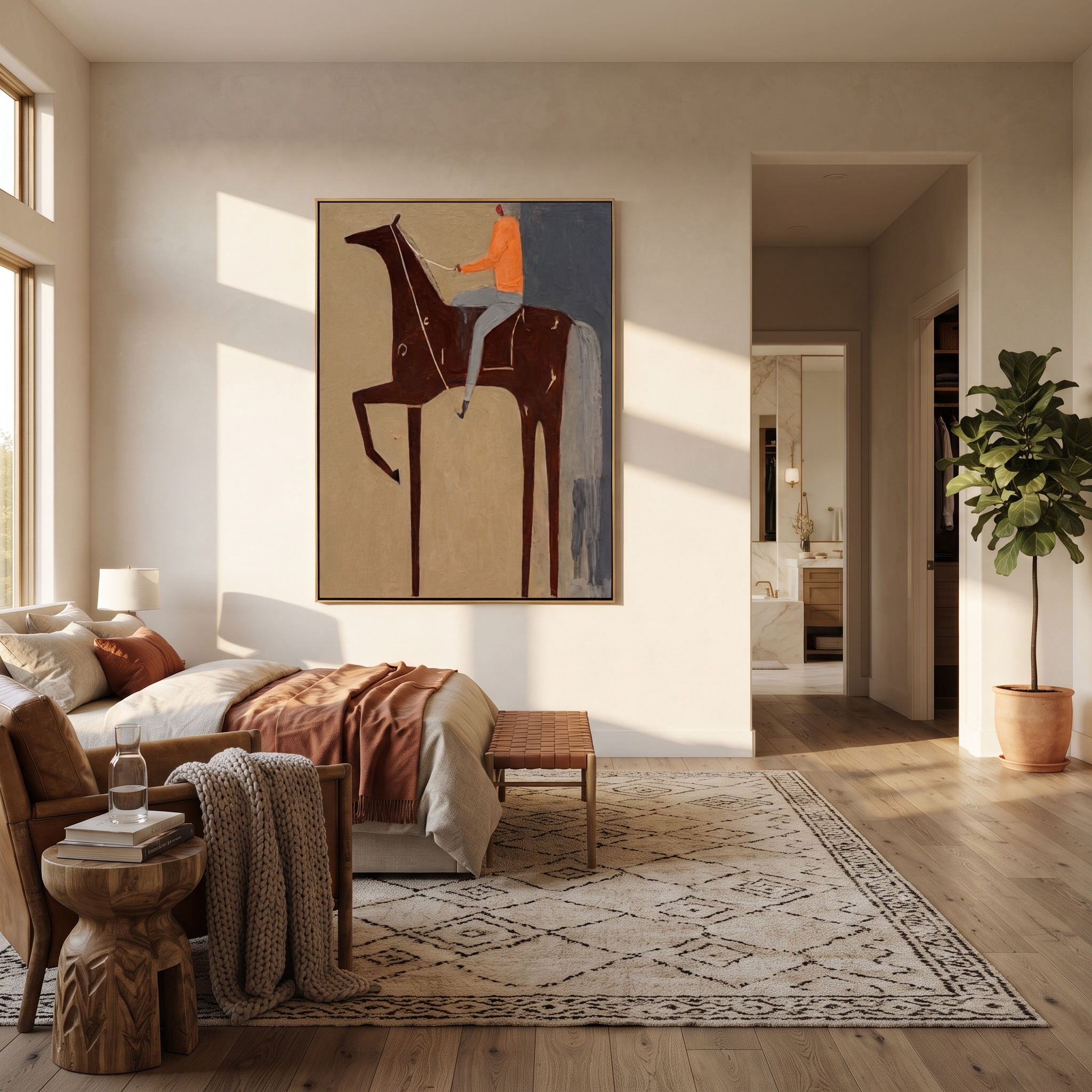 Orange Rider Rises High presented as a colorful interior focal point