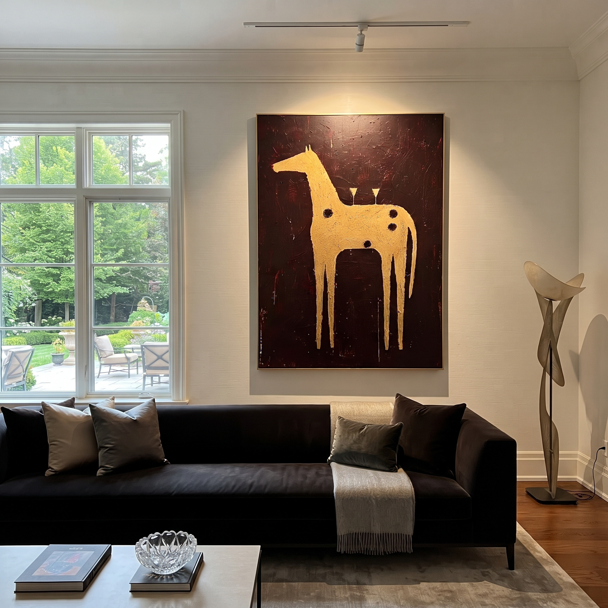Three Glasses Crown Gold styled with warm modern furnishings