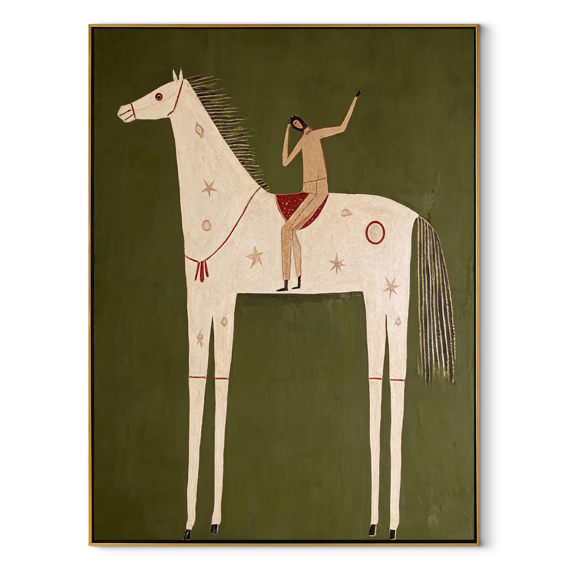 Raised Arm Rides Ivory equestrian horse painting, vertical canvas artwork