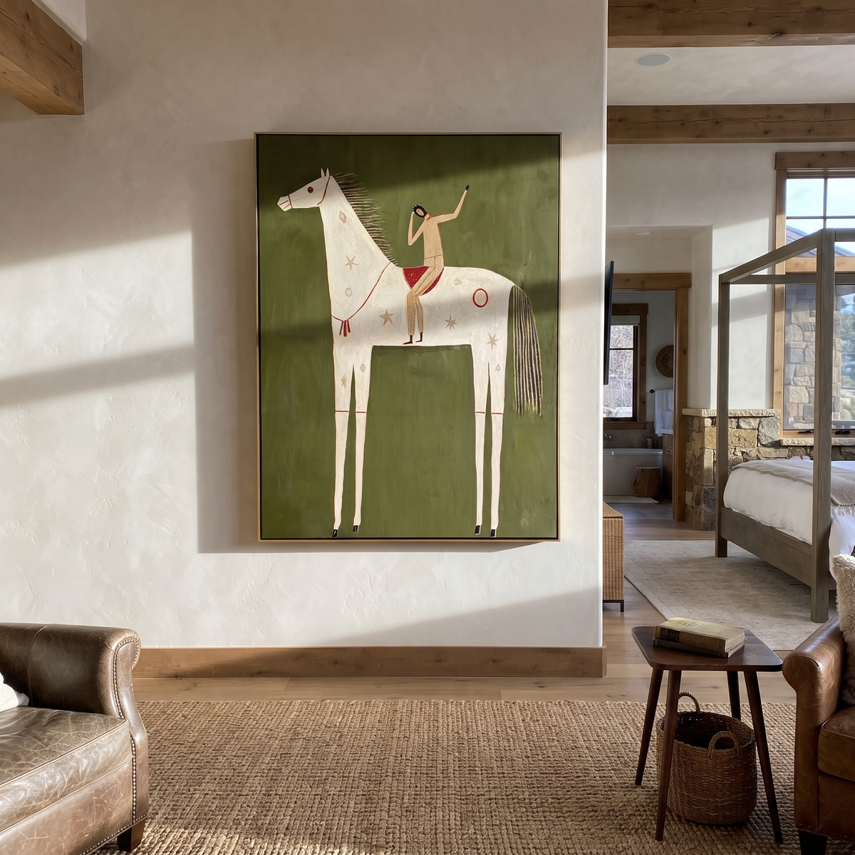 Raised Arm Rides Ivory displayed in a layered residential setting