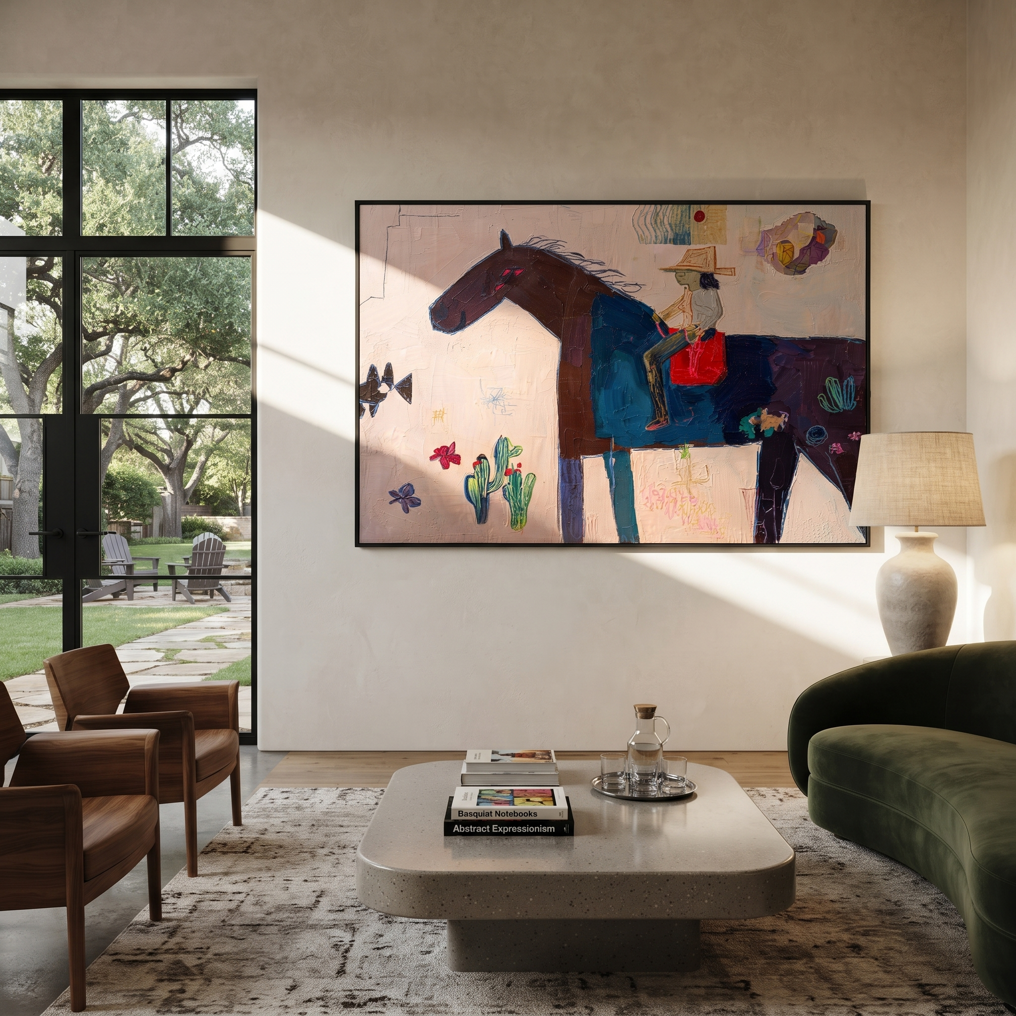 Painted Horse Carries Garden displayed in a collected contemporary interior